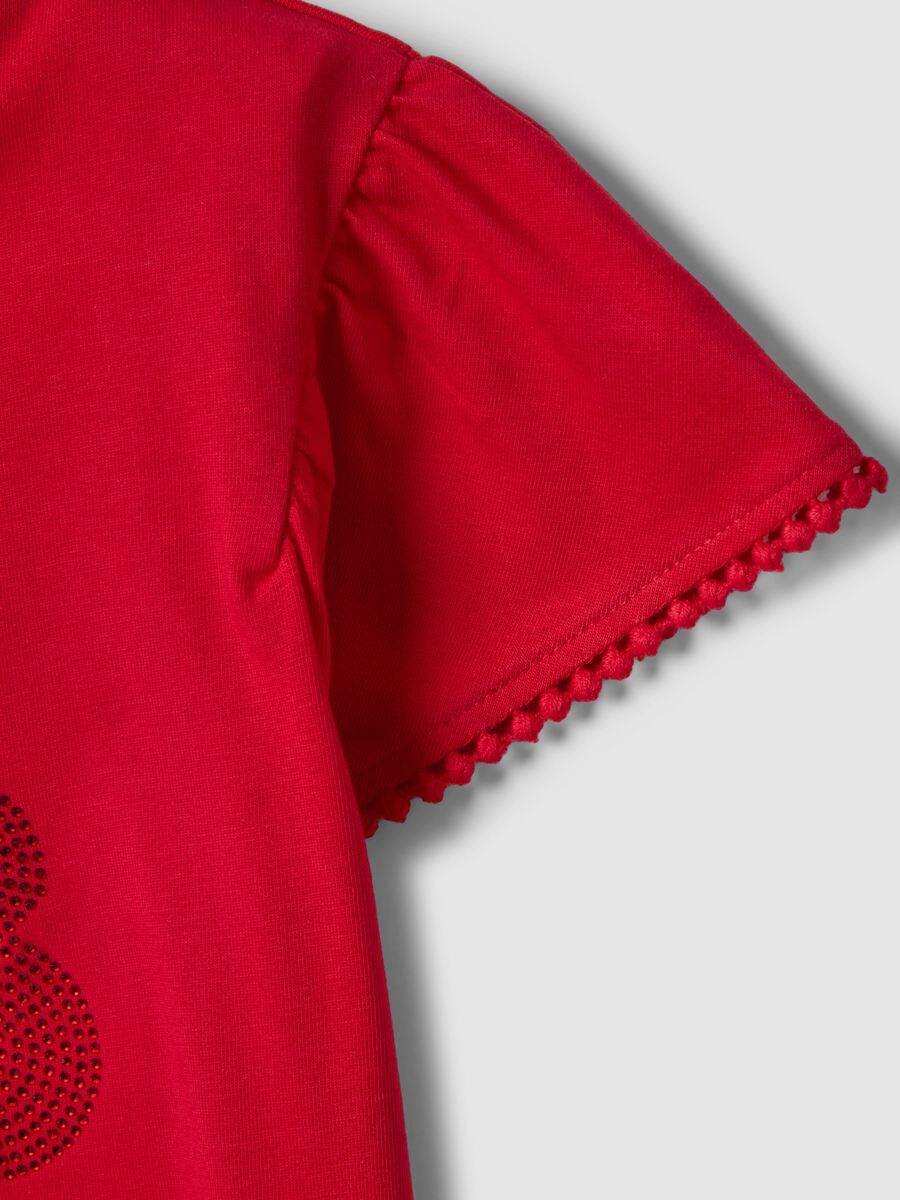 Red Stretch Cotton Children's T-shirt with Minnie Mouse Decoration_3