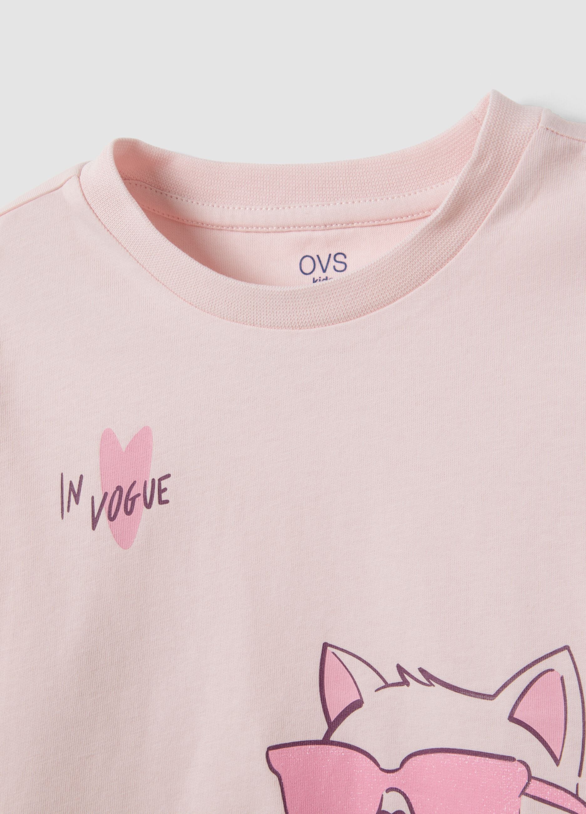 Rosa T-Shirt aus reiner Bio-Baumwolle mit K&auml;tzchen-Print f&uuml;r M&auml;dchen