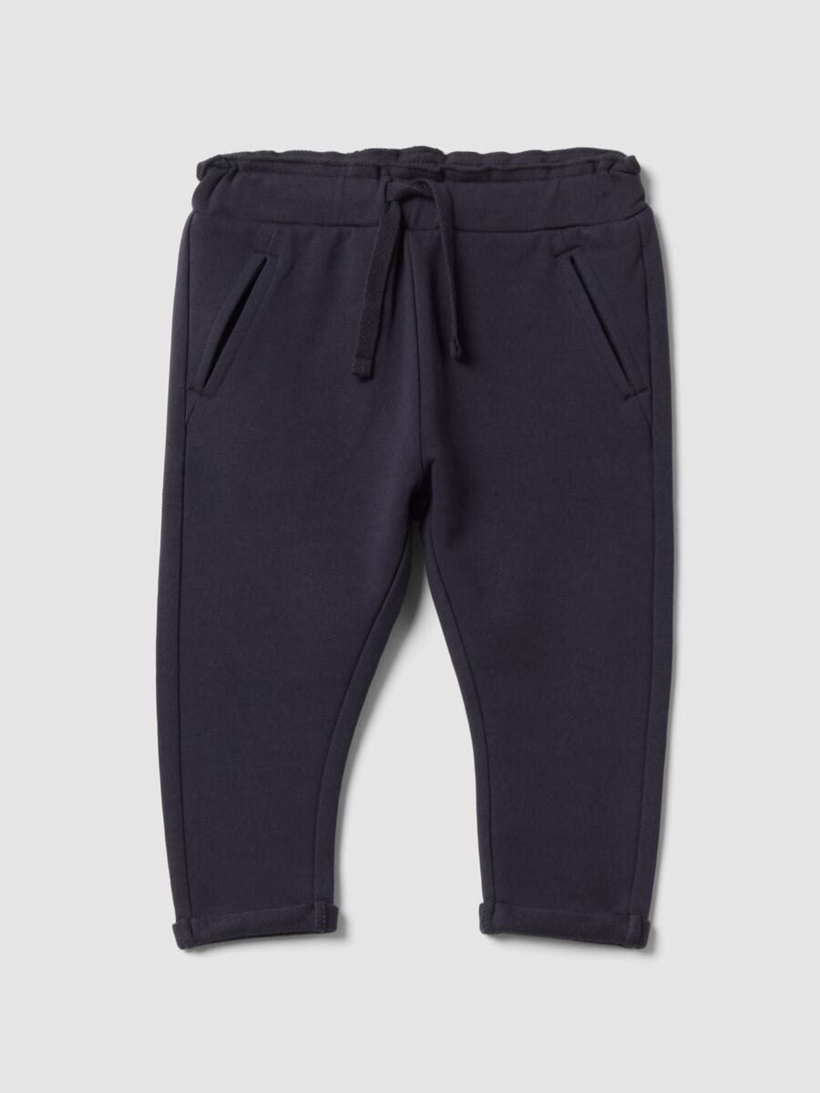 Grey stretch cotton joggers with turn-up cuffs for baby girl_0