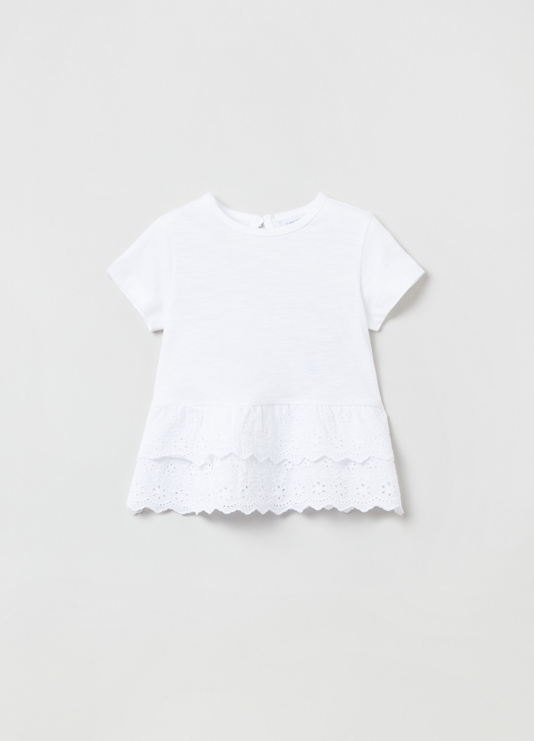 T-shirt with broderie anglaise flounces
