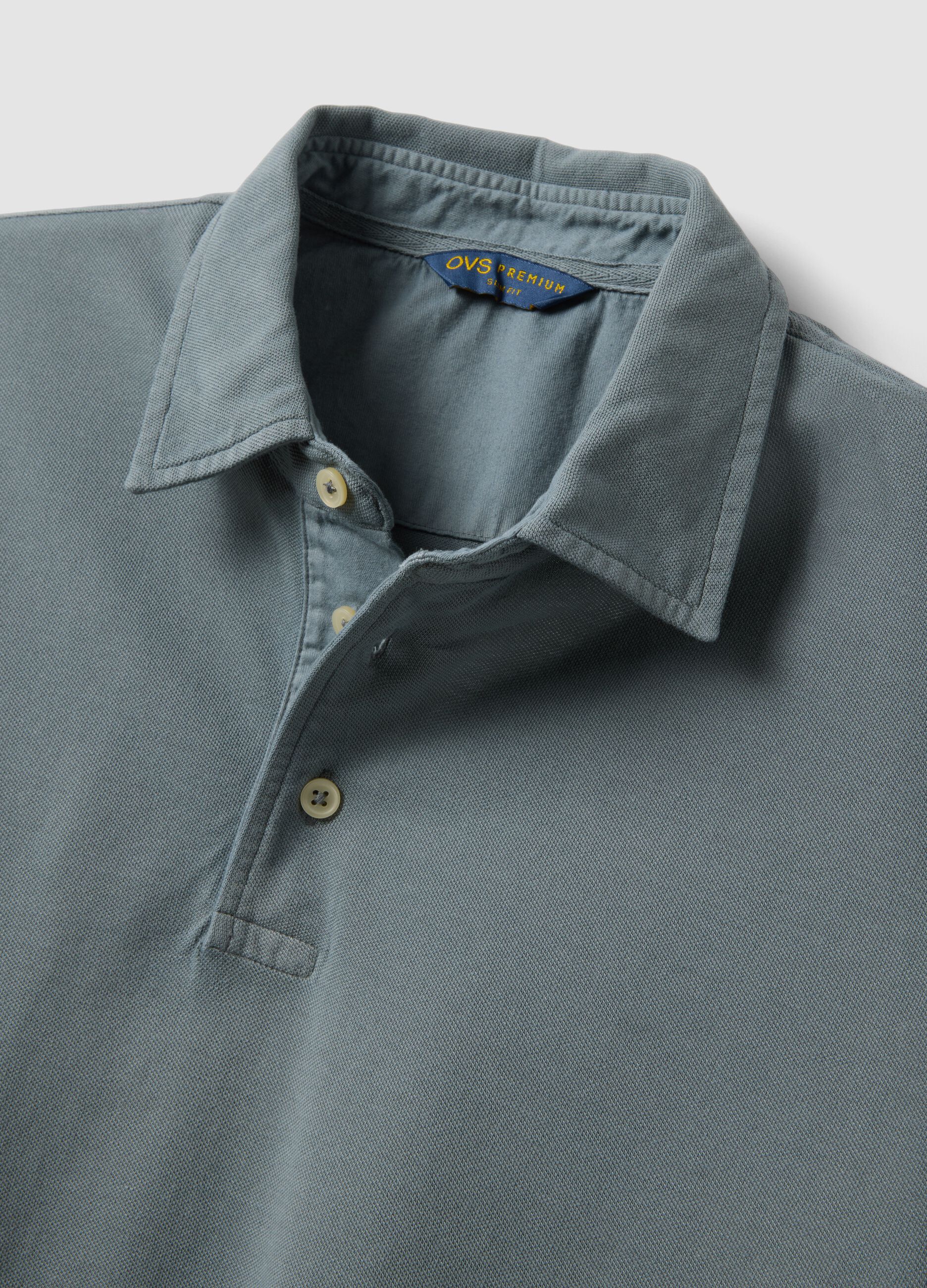 Grey pure cotton slim-fit short-sleeve polo