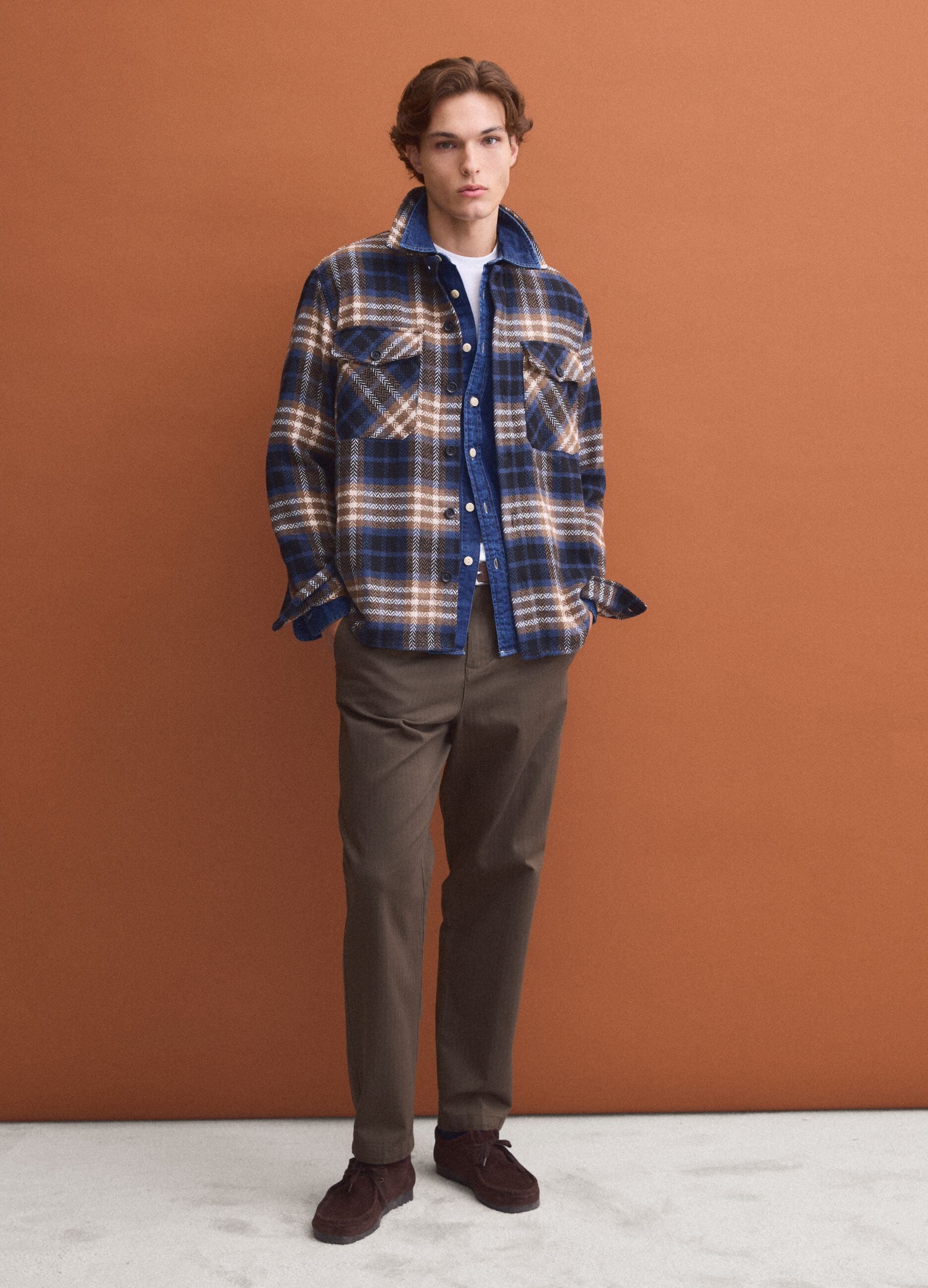Brown pure cotton carrot-fit chino trousers