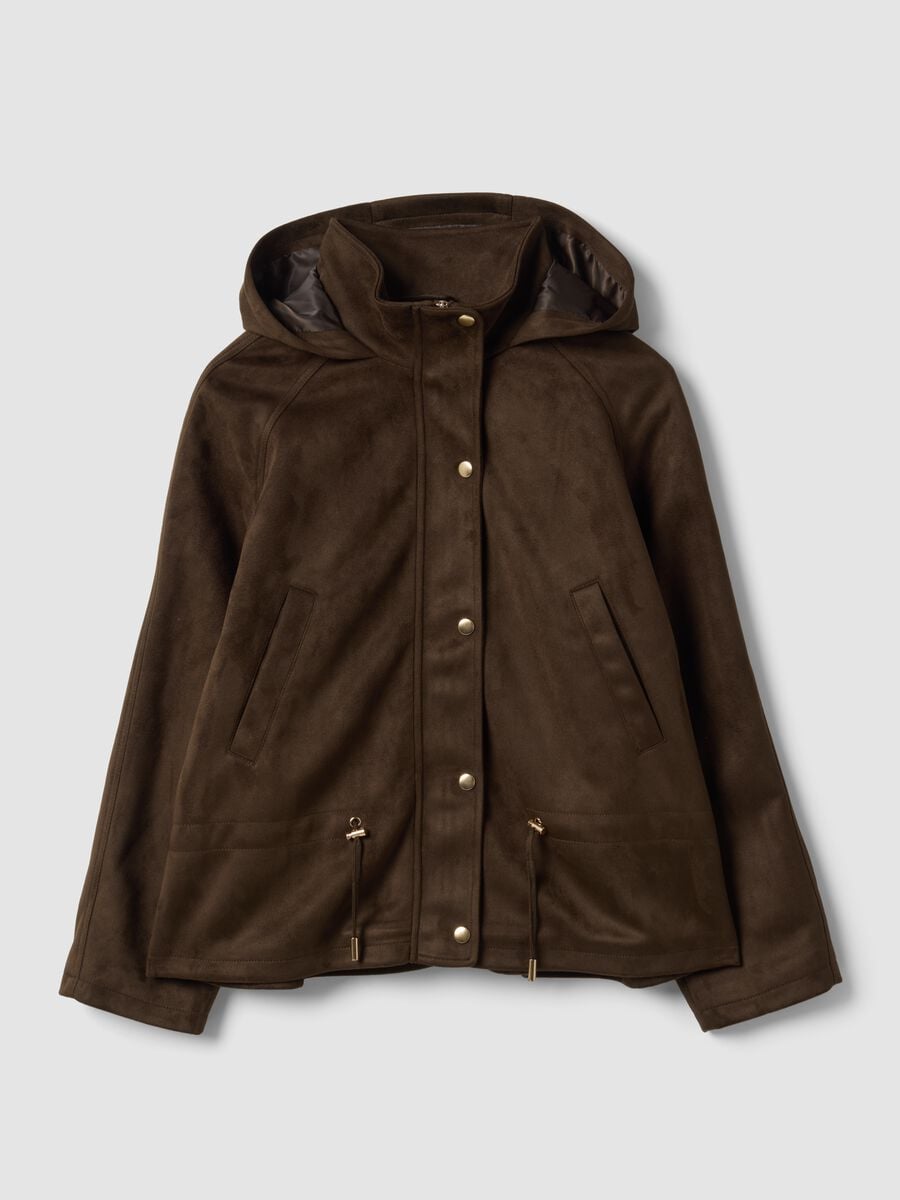 Parka marrone con cappuccio e chiusura zip e bottoni_4