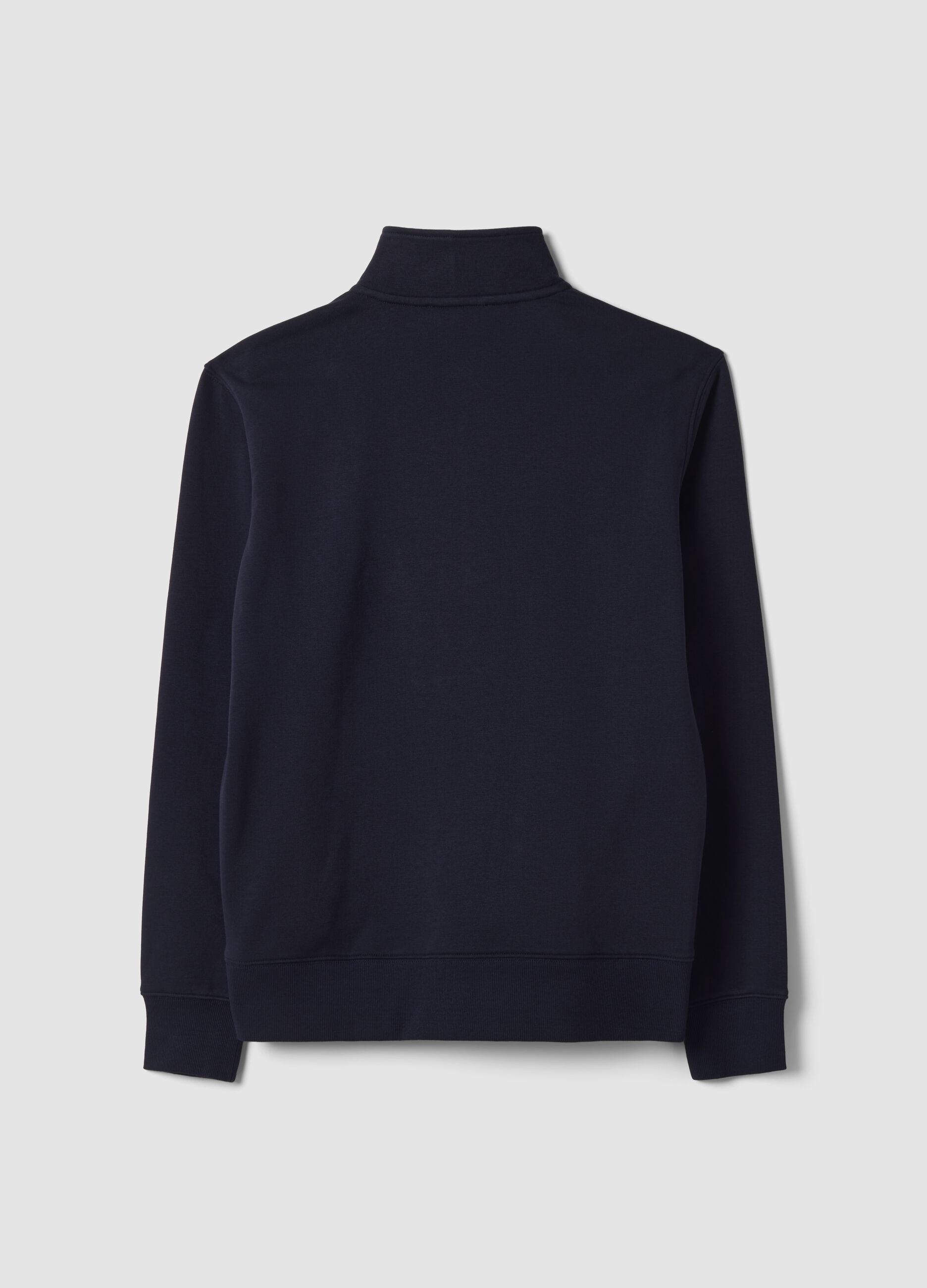 Blue cotton-blend half-zip crew-neck sweatshirt