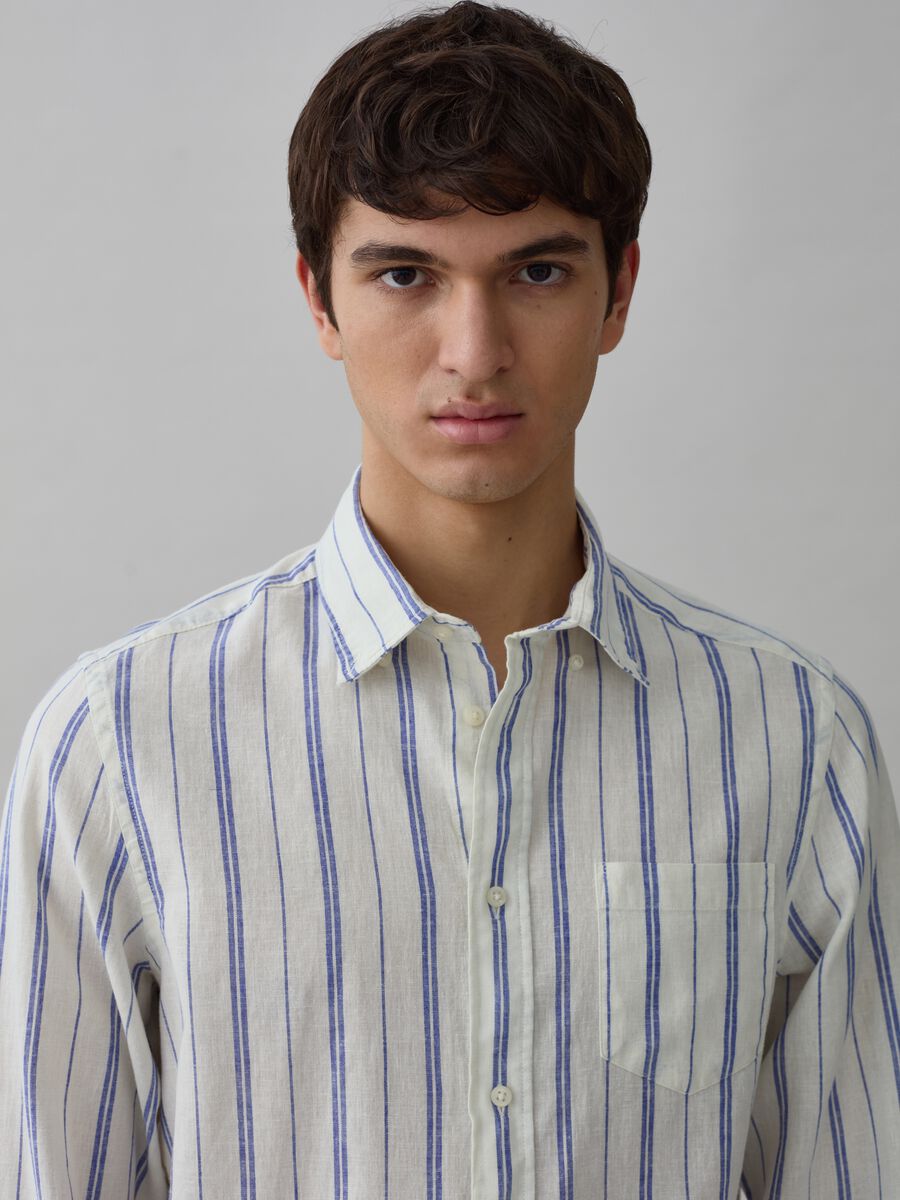 Regular-fit shirt in striped cotton and linen_1