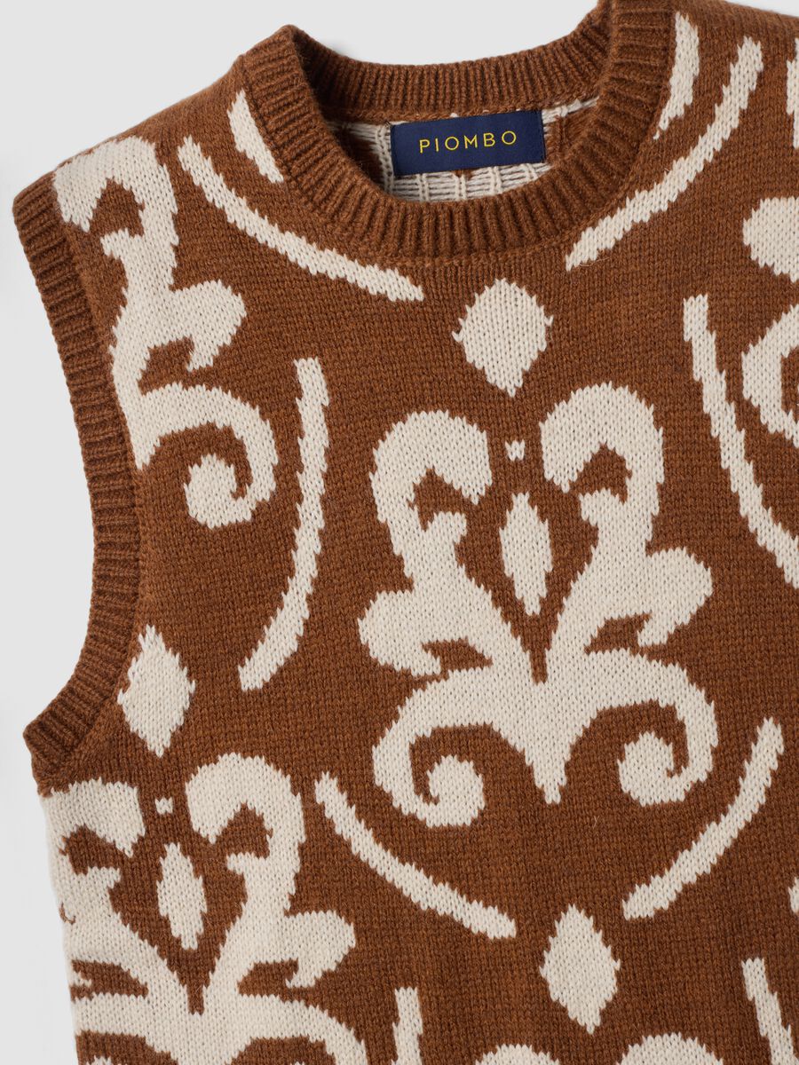 Brown and white wool-blend crew-neck gilet_1