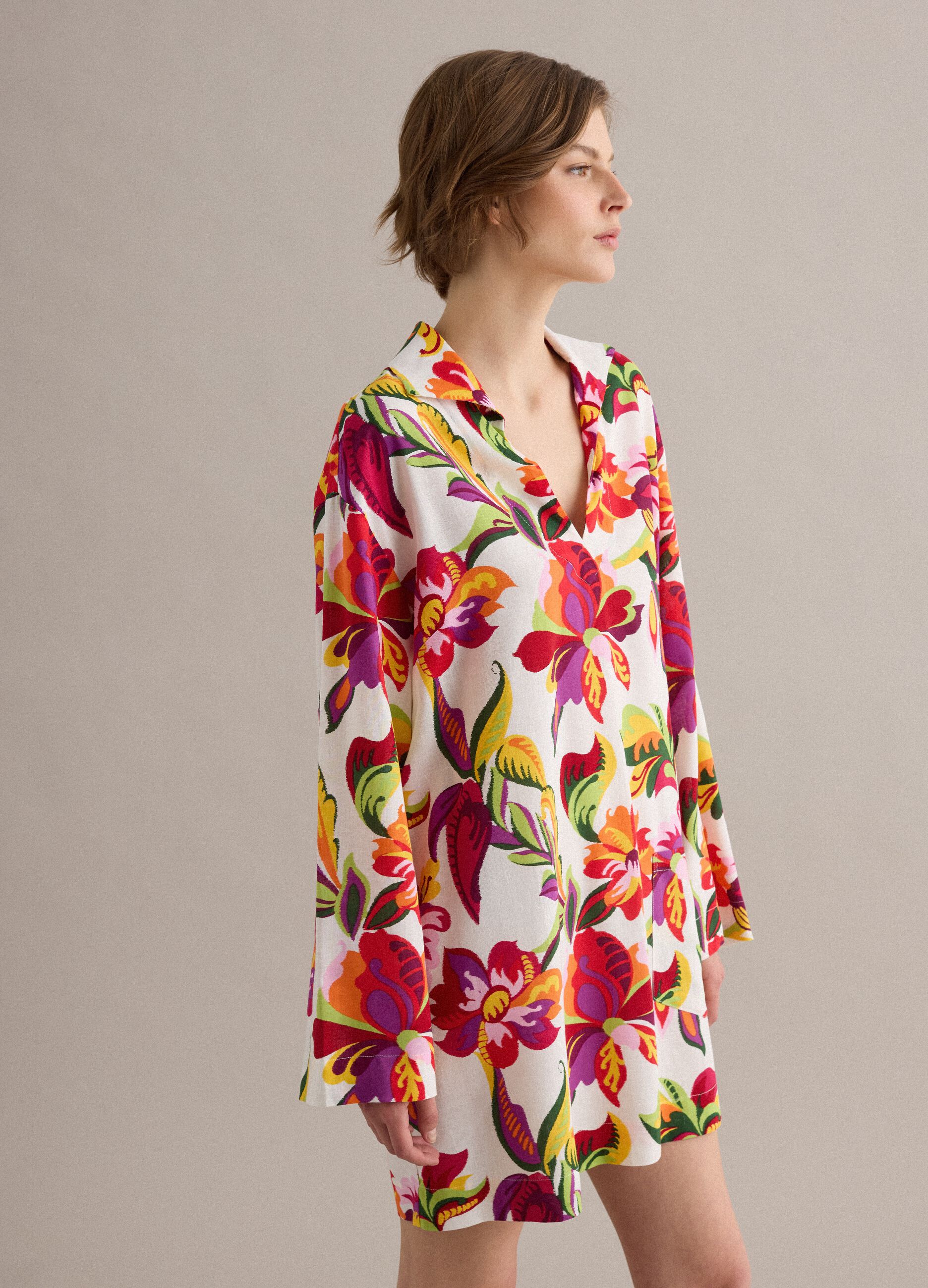 Multicolour viscose-linen blend shirt dress, regular fit