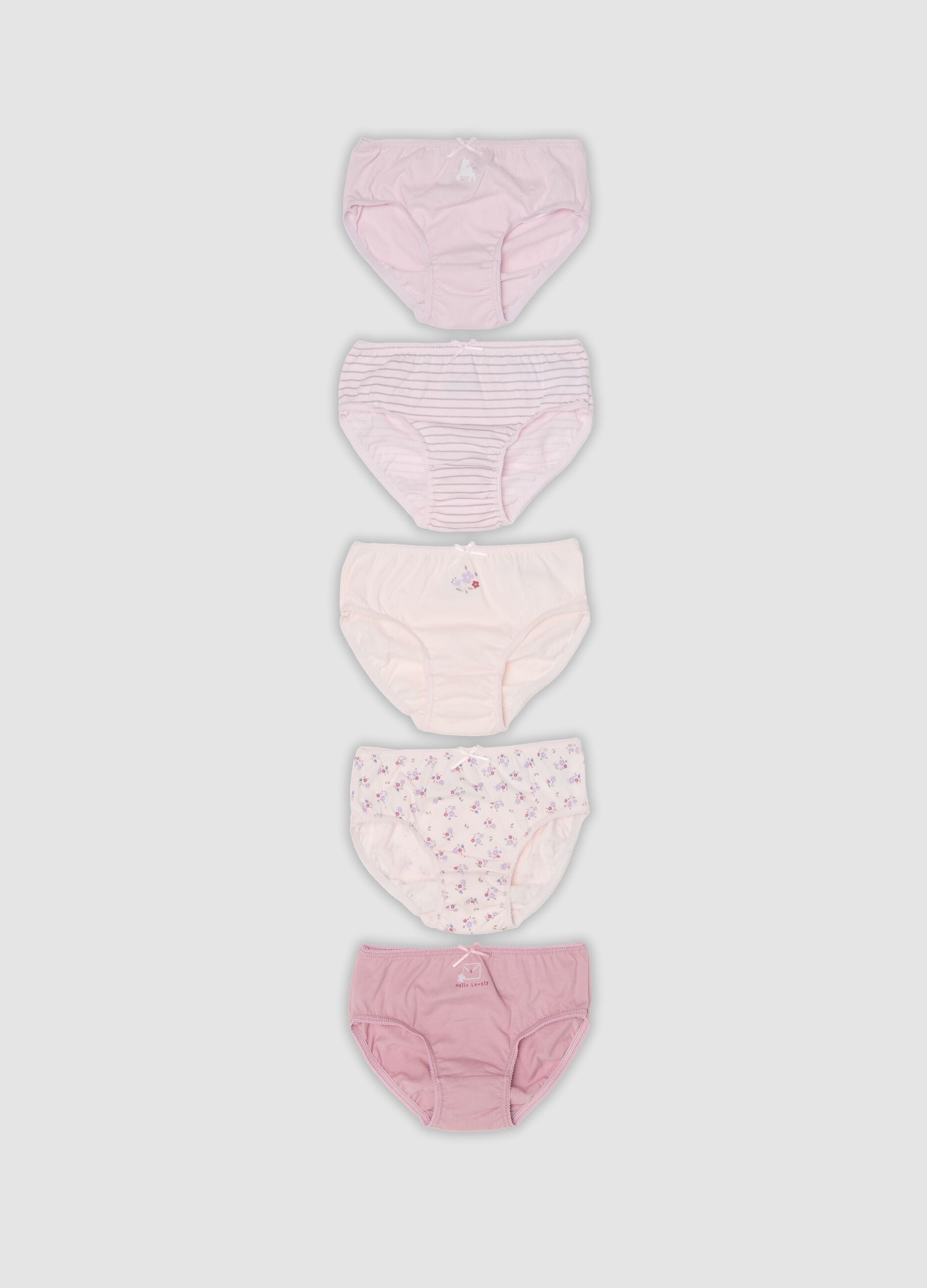 Multipack de cinco cuequinhas rosa em jersey de algod&atilde;o org&acirc;nico para beb&eacute; e menina