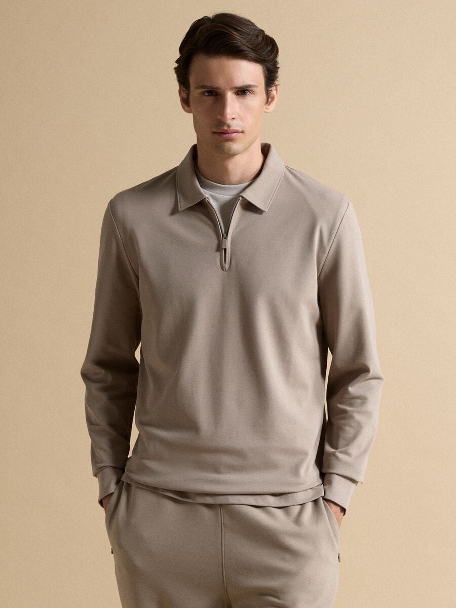 Grey stretch cotton-blend piqu&eacute; polo shirt, Easy Dry, regular fit_0