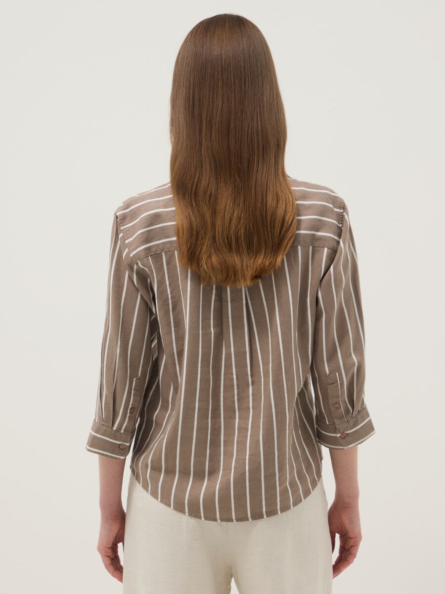 Brown striped linen-viscose blend shirt_3