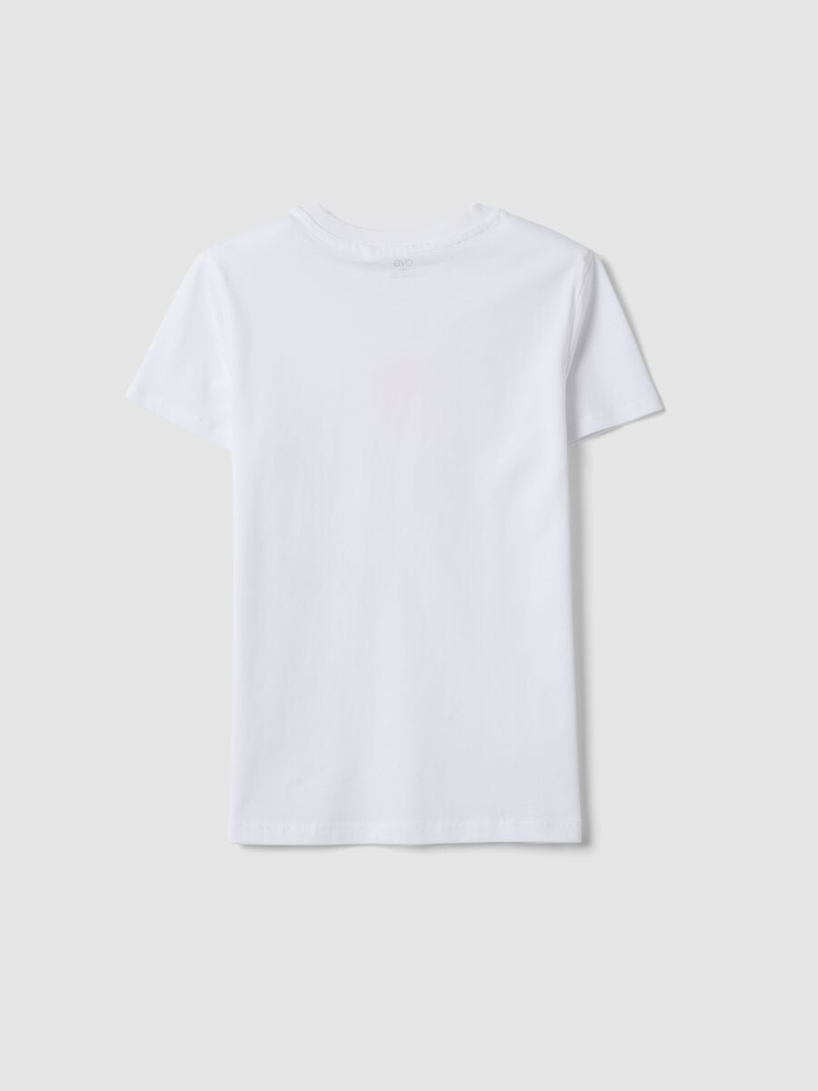 White pure cotton T-shirt with front print_4