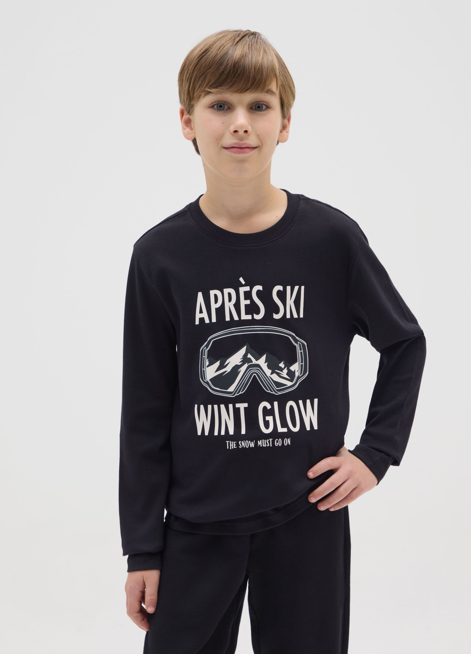 Boys' black long sleeve t-shirt in pure cotton regular fit