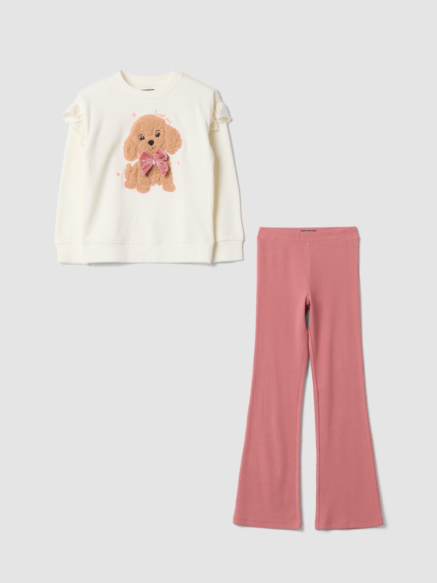 Conjunto de fato de treino branco em algod&atilde;o puro com estampado de c&atilde;ozinho_0