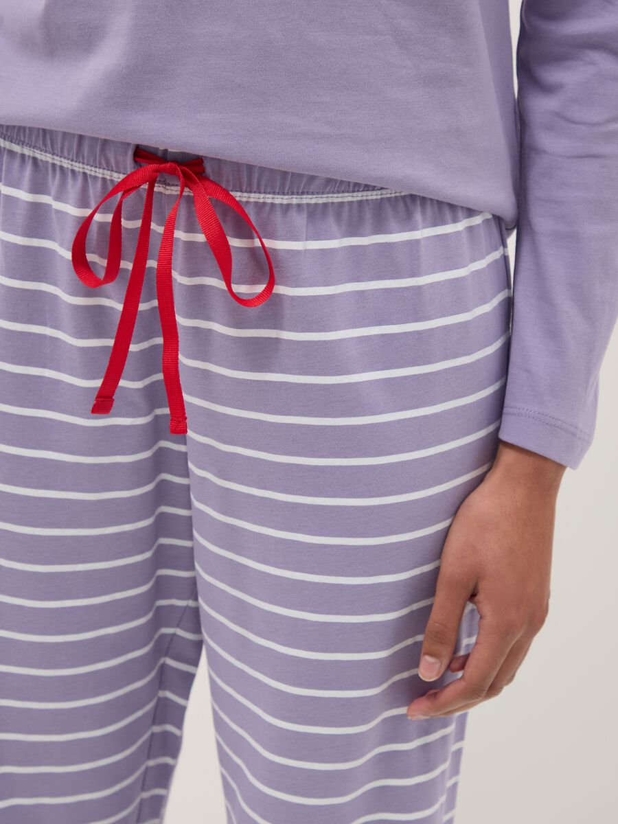 Purple striped pure cotton pyjamas with regular fit and embroidery_3