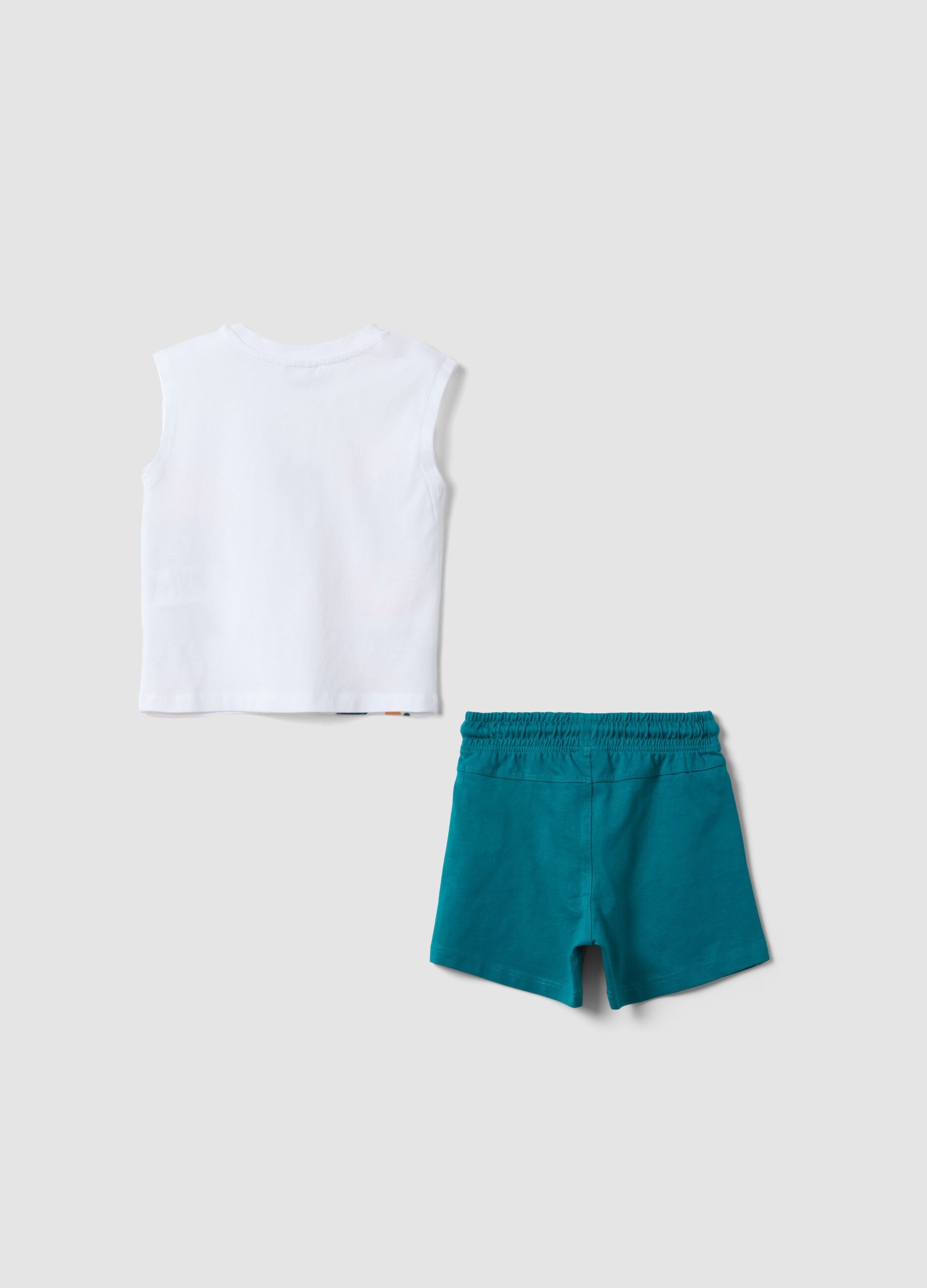 White pure cotton set with top and shorts for baby boy, regular fit