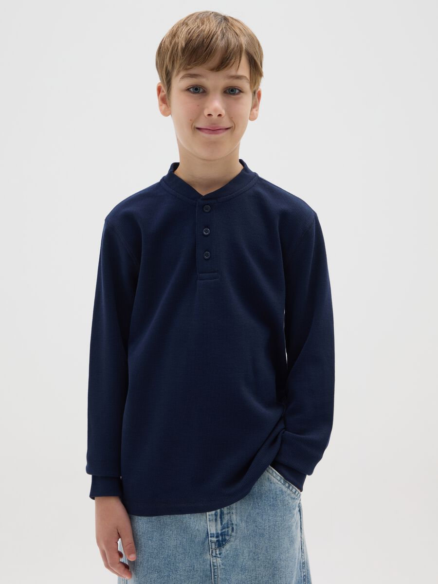 Boys' Blue Cotton Henley Shirt Regular Fit_0