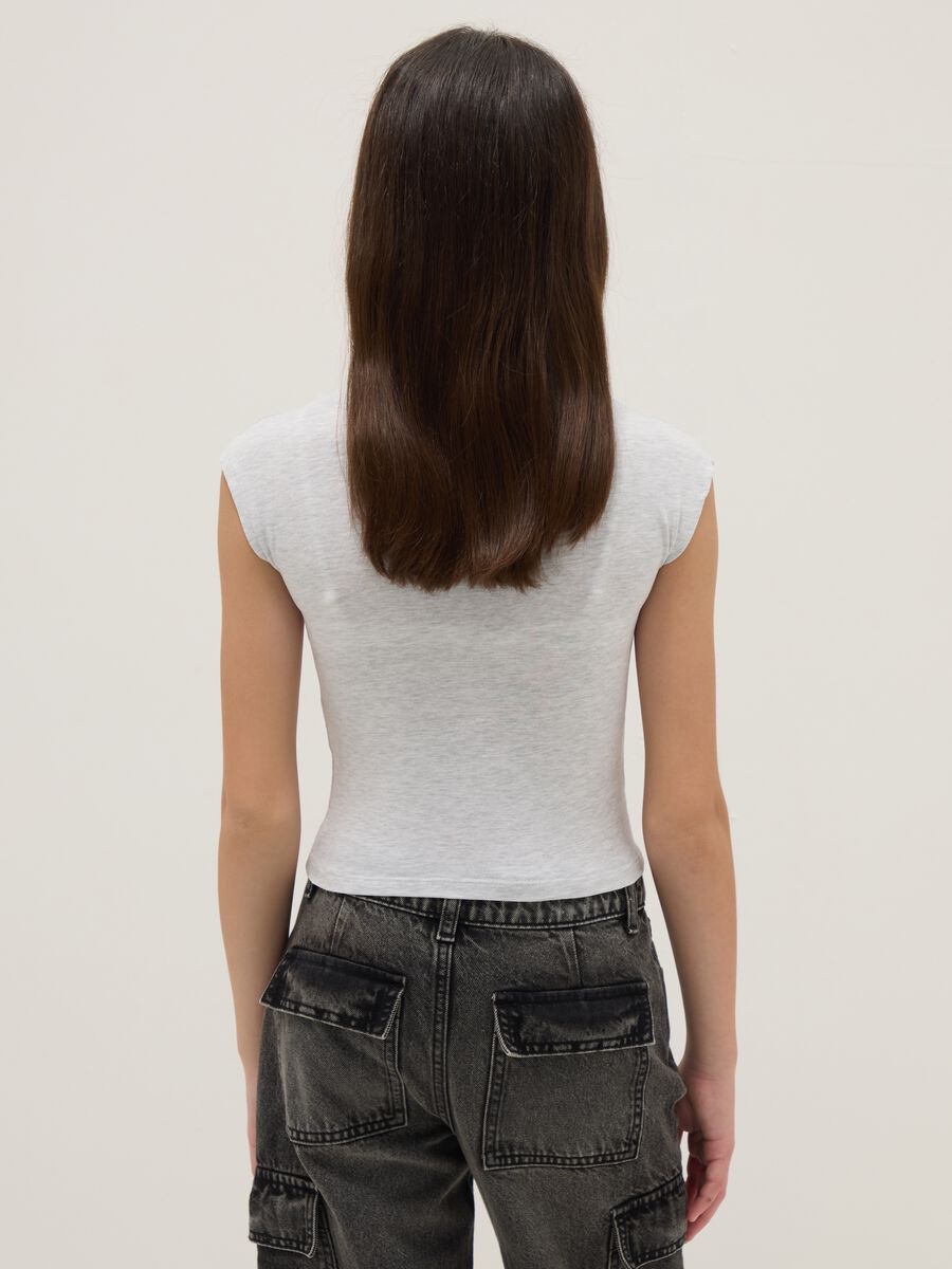 Grey stretchy cotton slim fit girl's T-shirt with print_1