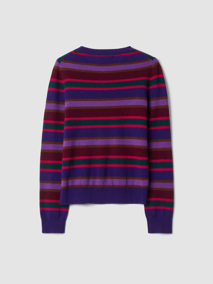 Maglia girocollo in pura lana viola scuro a righe colorate regular fit_1