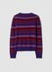 Maglia girocollo in pura lana viola scuro a righe colorate regular fit_1