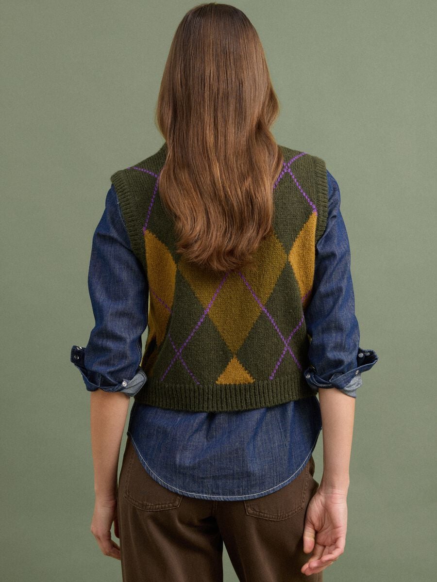 Gr&uuml;ne Jacquard-Weste aus Wollmischung mit Rundhalsausschnitt, Regular Fit_3