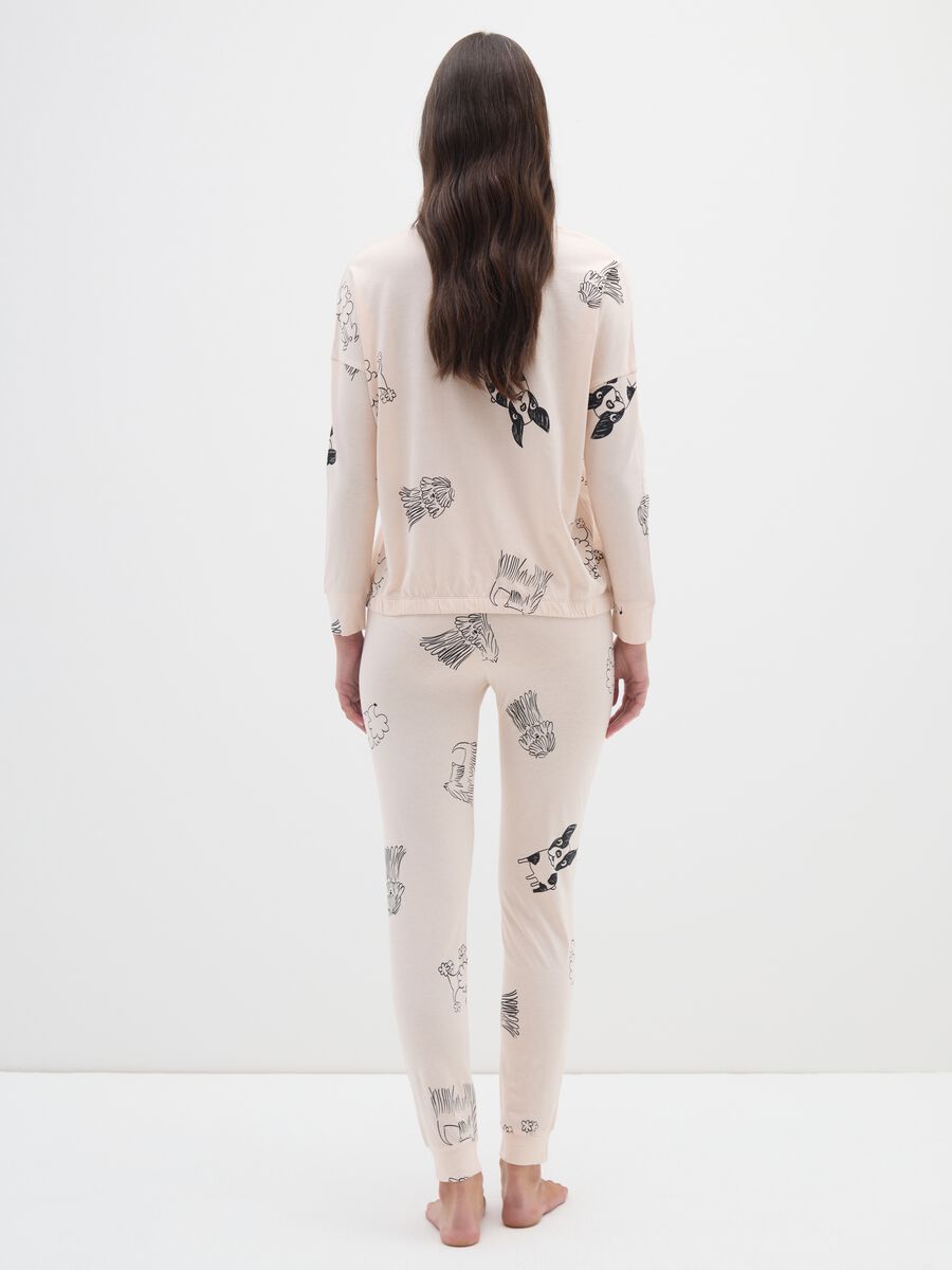 Beige pure cotton pyjamas with print_2
