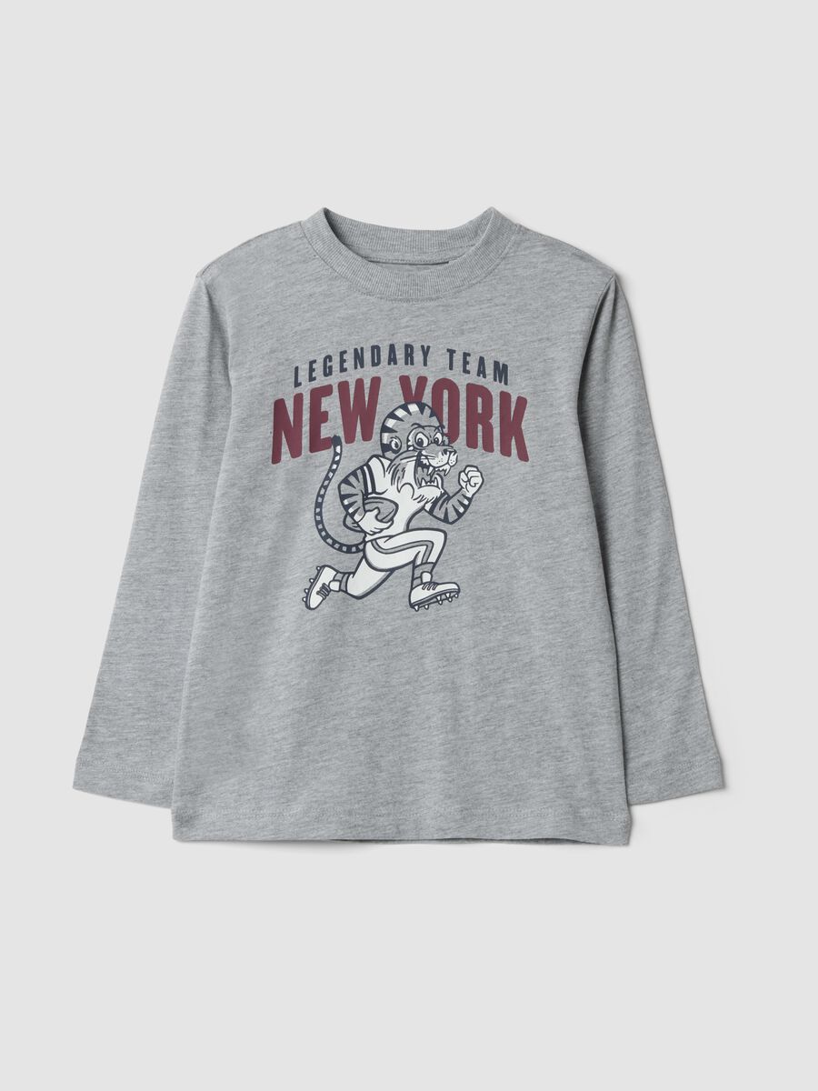 T-shirt grigia in puro cotone organico con stampa college_0