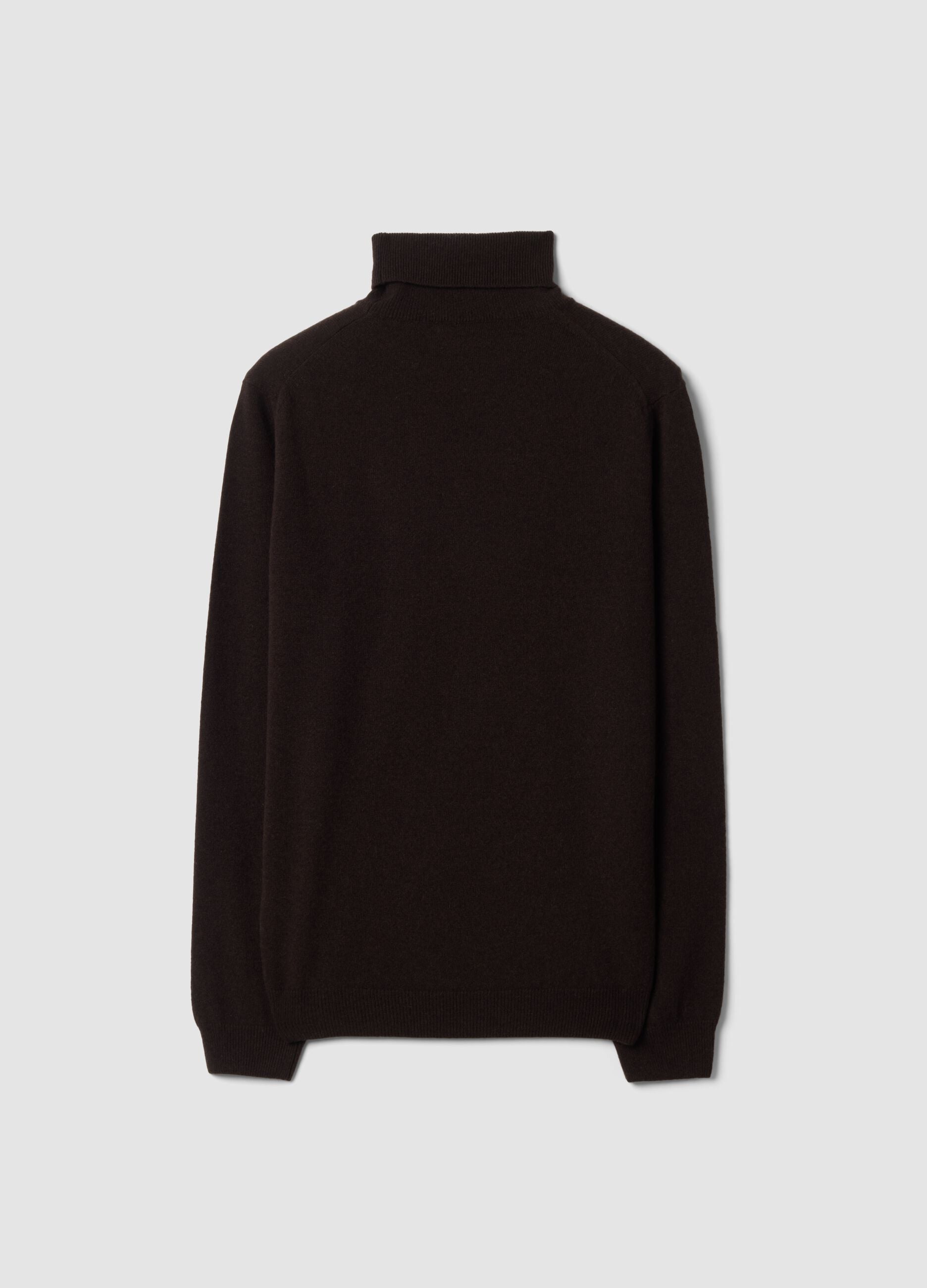 Brown pure lambswool roll-neck jumper