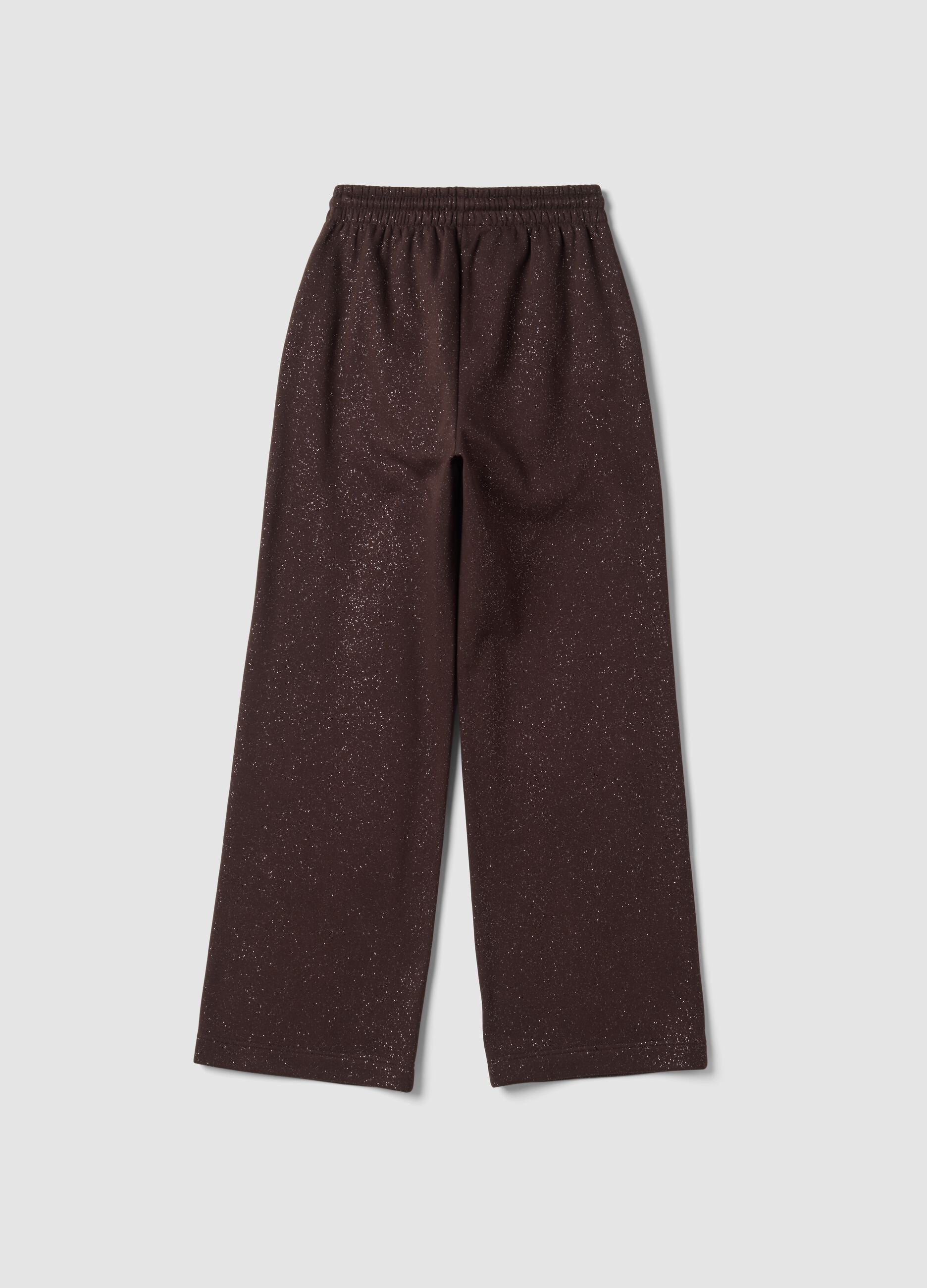 Brown wide-leg cotton-blend trousers with lurex