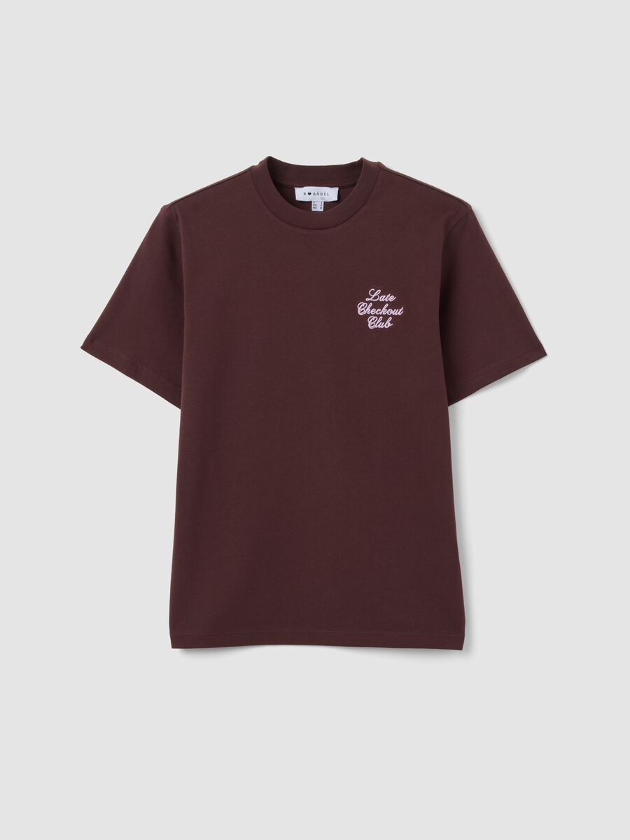 Brown relaxed-fit pure cotton T-shirt with embroidered slogan_4