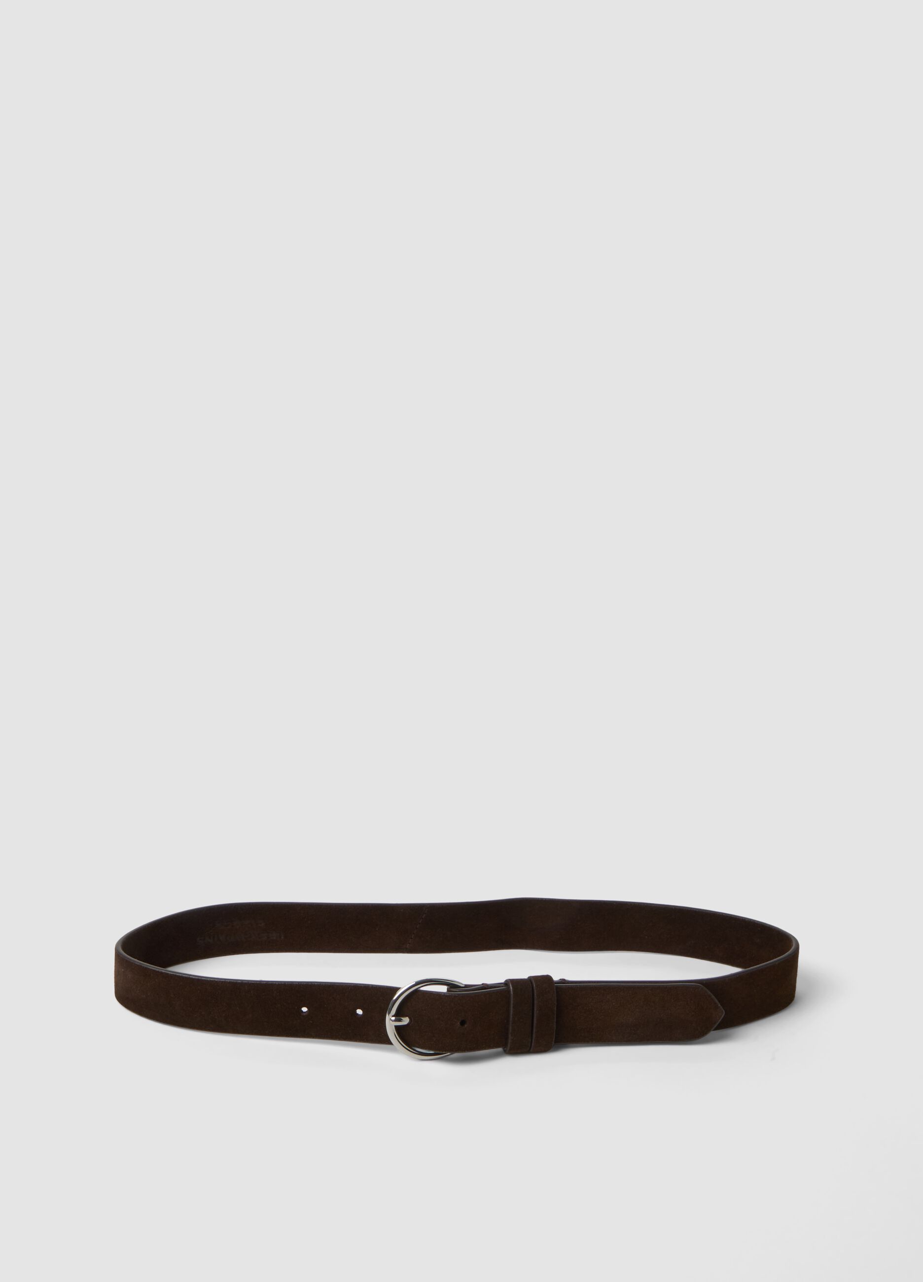 Genuine leather brown belt with oval buckle