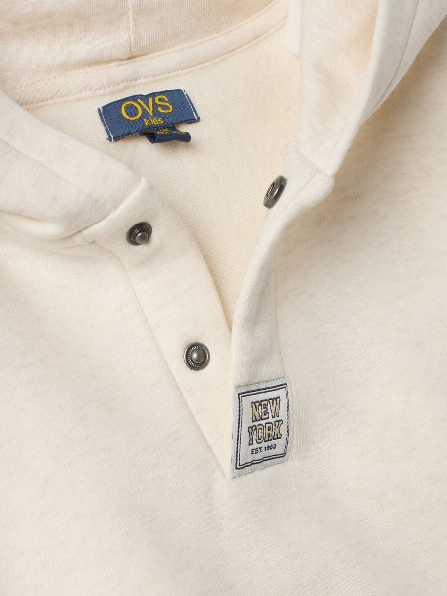 Beige cotton-blend hoodie sweatshirt with crew neck_3
