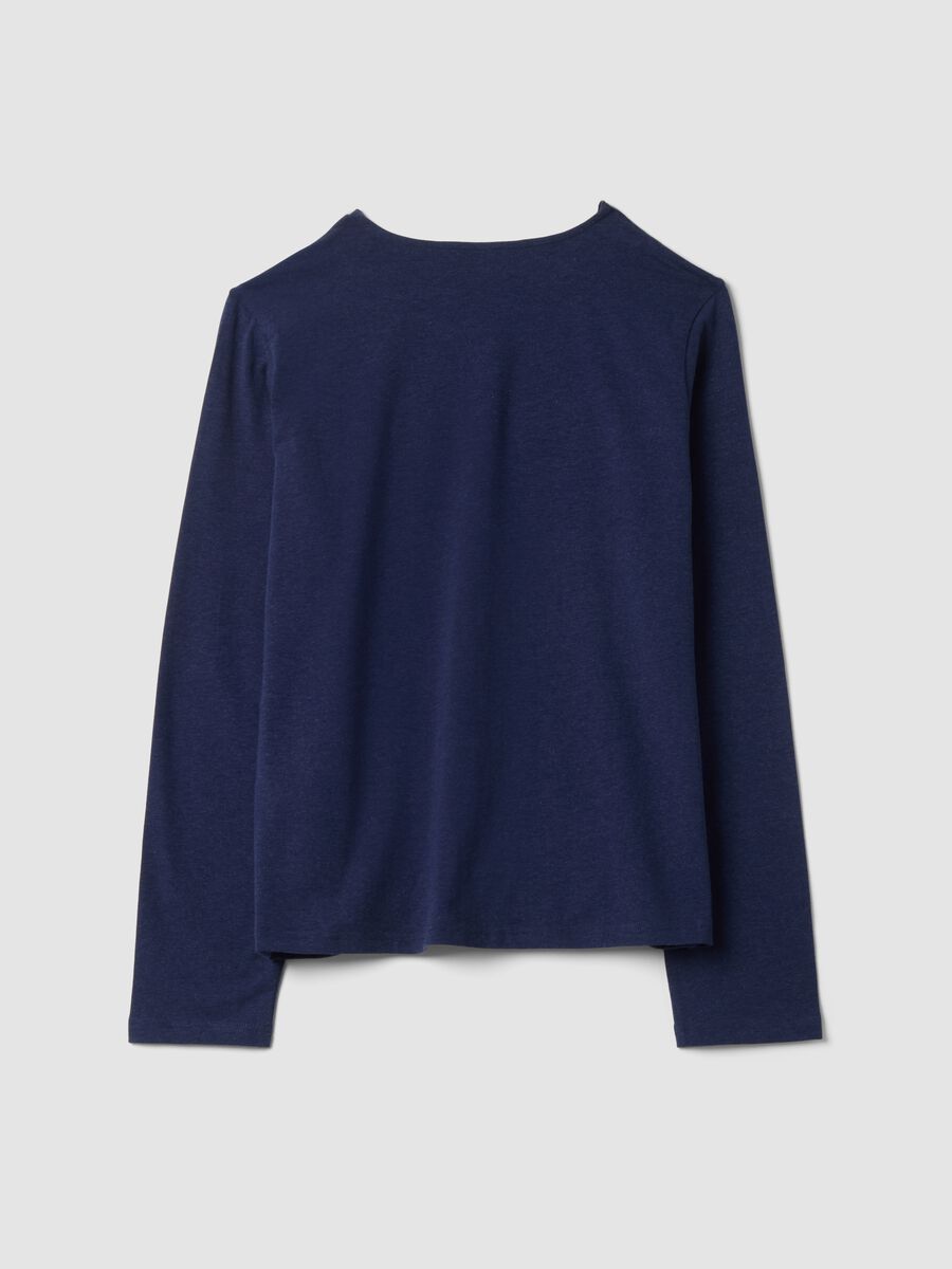 Blue V-neck pyjama top in stretchy cotton, lyocell and wool_6