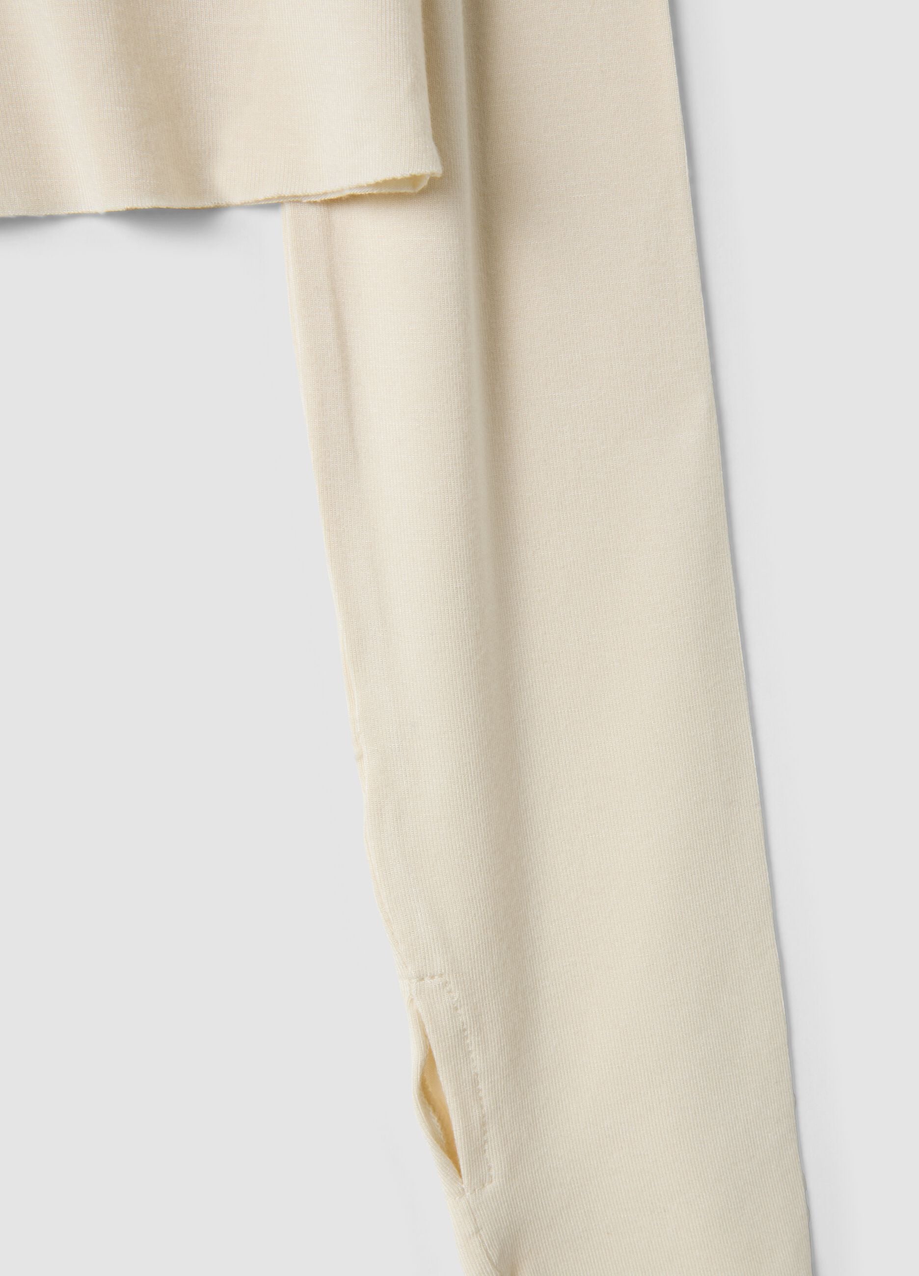 White stretch viscose top with mock neck, slim fit