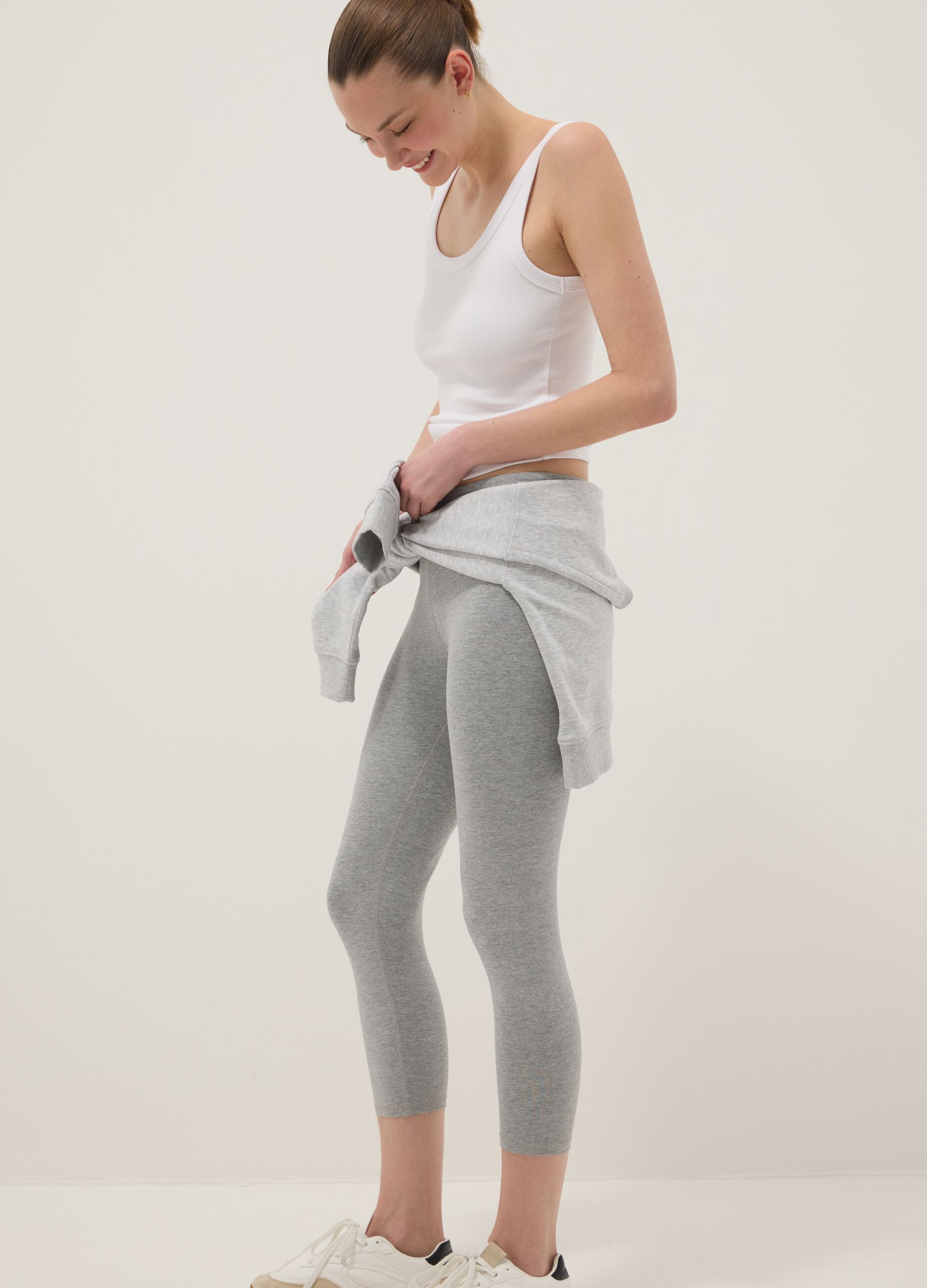 Graue Skinny-Fit Leggings aus Stretch-Baumwolle