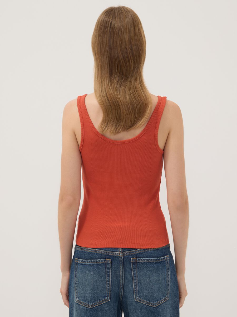 Red stretch cotton buttoned tank top, regular fit_3