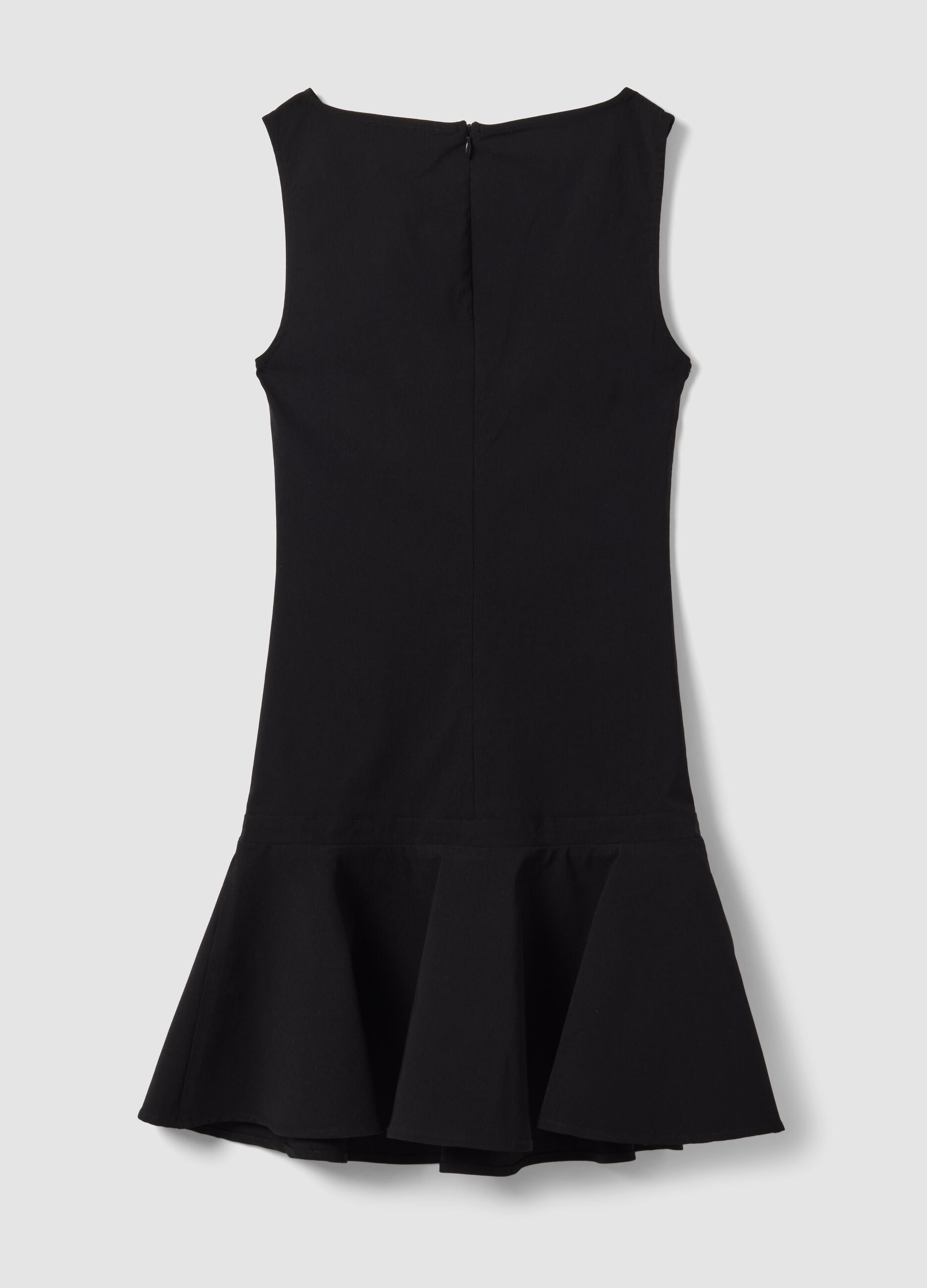 Black sleeveless stretch viscose dress with eyelets