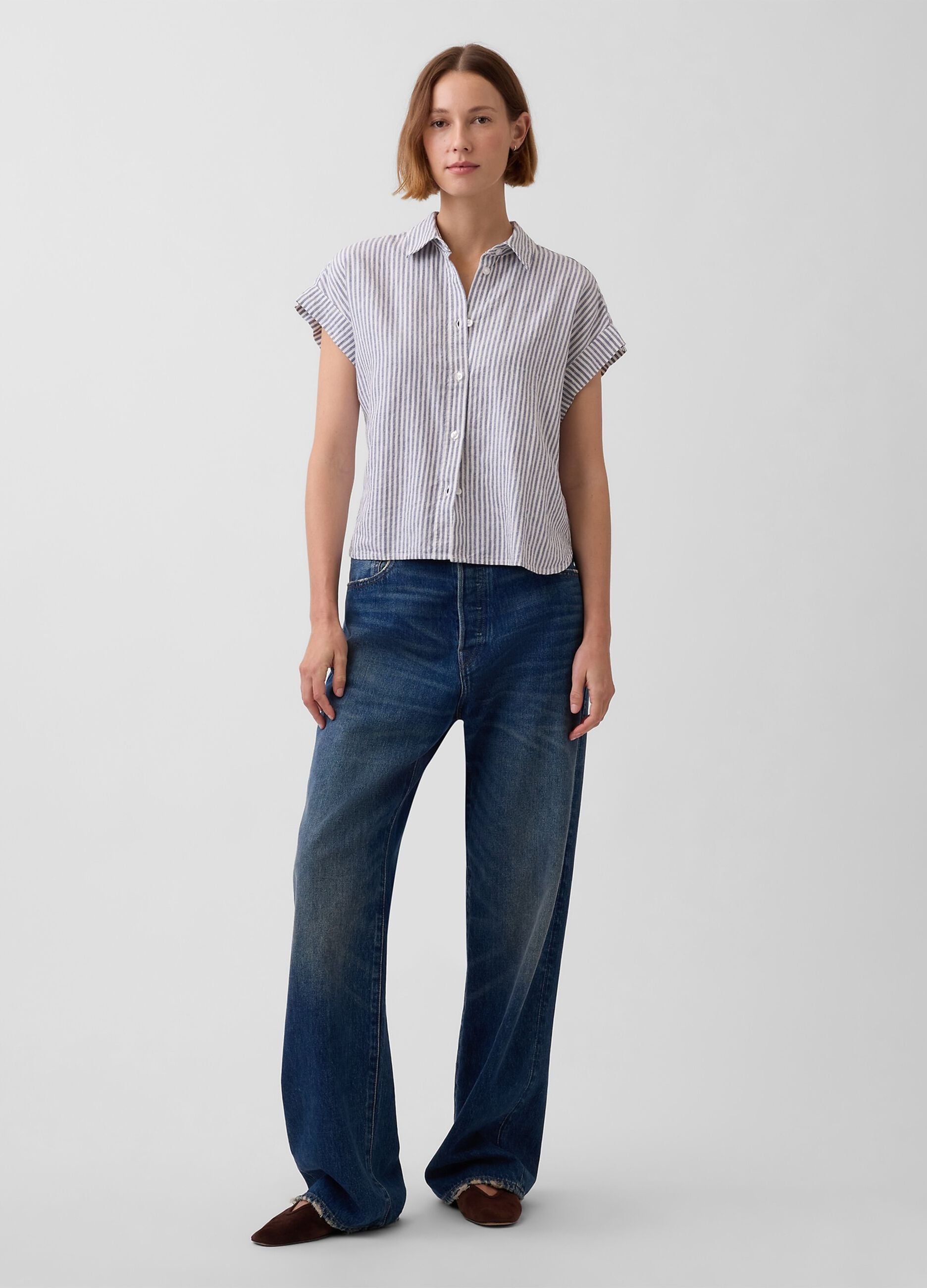 Striped linen-blend shirt