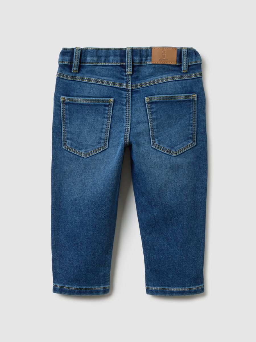Blue stretch denim regular fit trousers for children_1