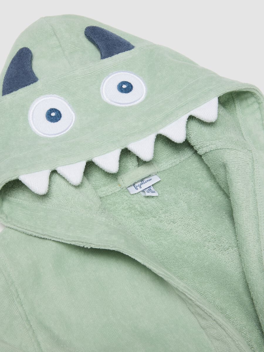 Green organic cotton dinosaur hooded bathrobe for babies and toddlers_2