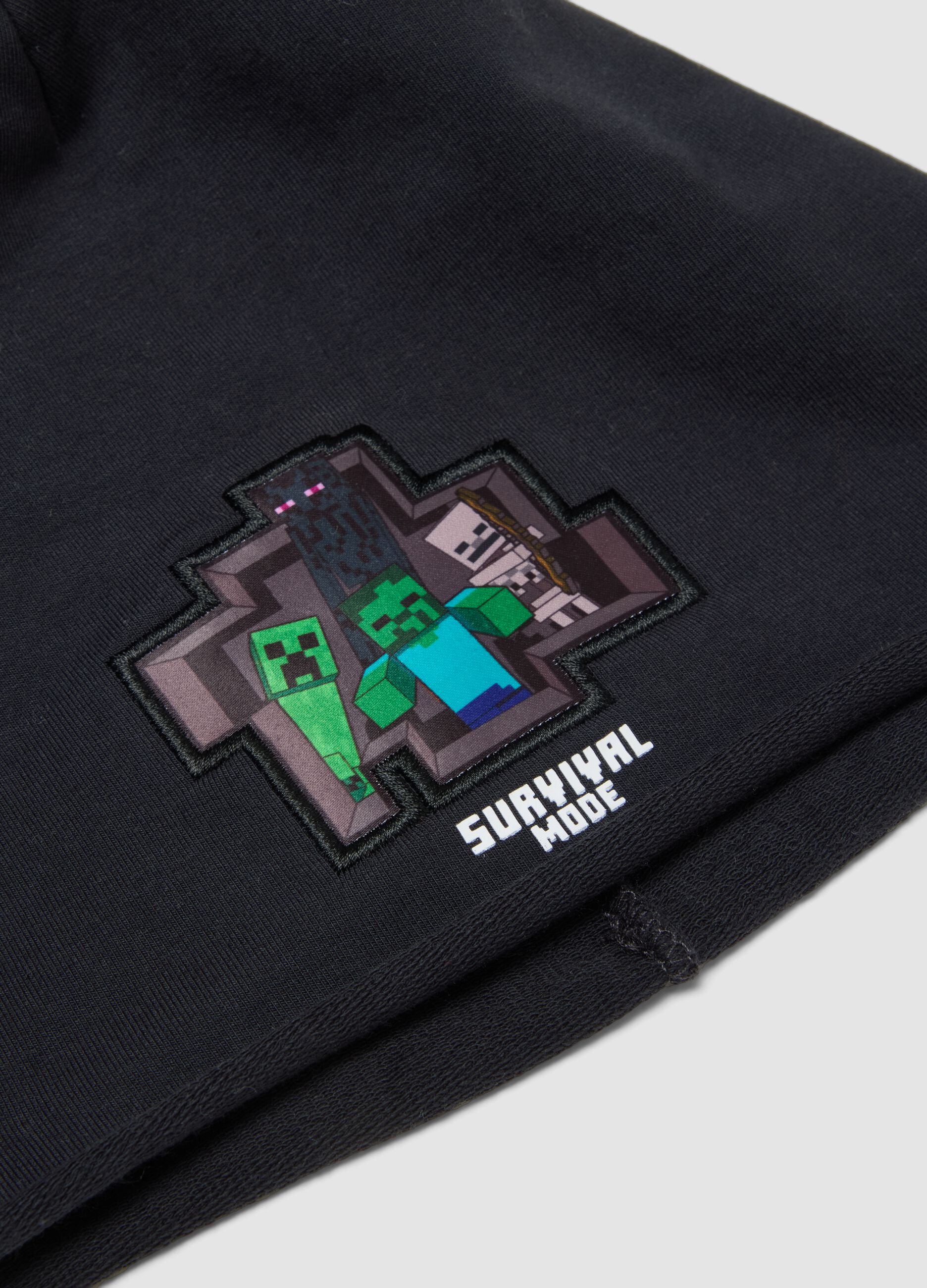 Black stretch cotton beanie hat with Minecraft embroidery for boys