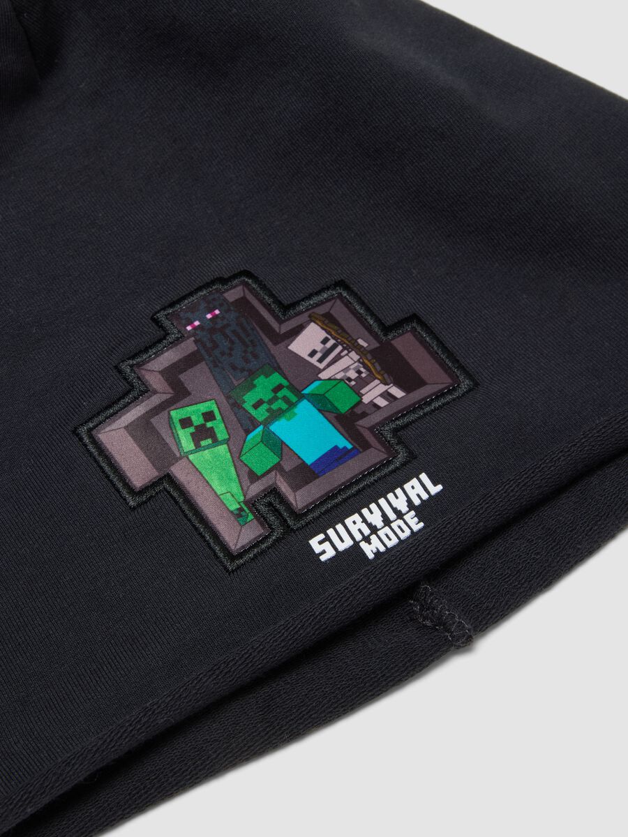 Black stretch cotton beanie hat with Minecraft embroidery for boys_2