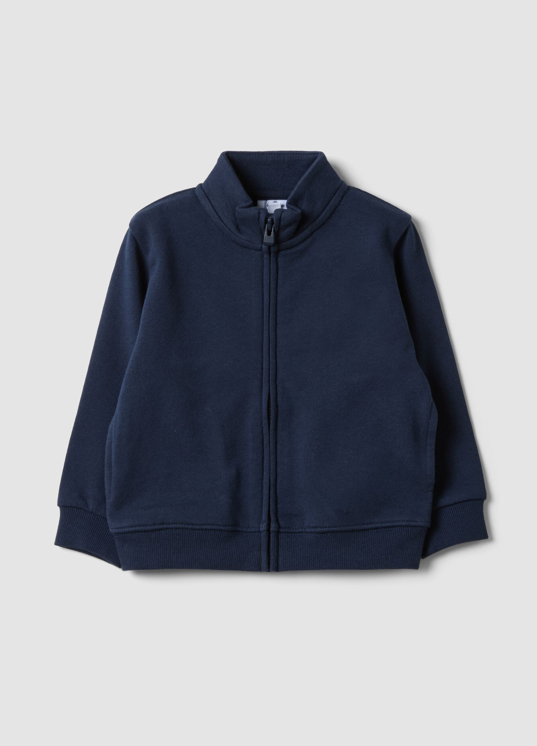 Felpa blu in puro cotone organico con girocollo per bimbo
