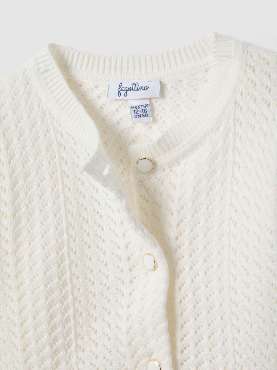 White fitted cotton cardigan for girls with lace design_2