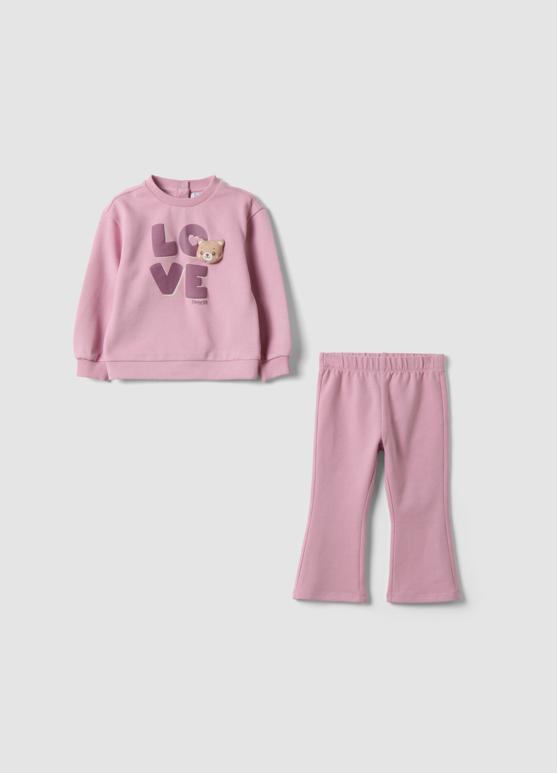 Pink pure cotton jogging set with "Love" slogan, oversized fit