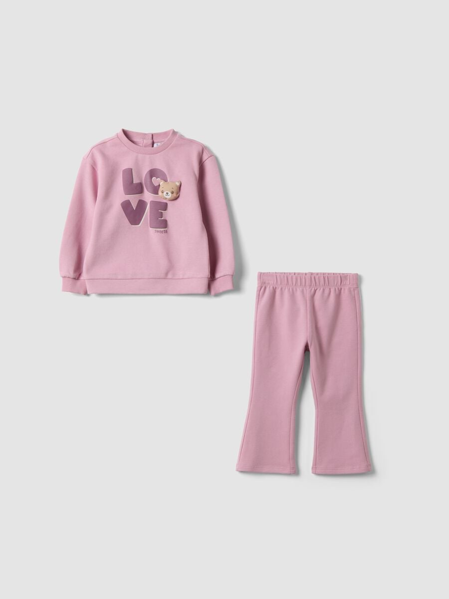 Conjunto de jogging rosa em puro algod&atilde;o com inscri&ccedil;&atilde;o "Love", corte oversized_0