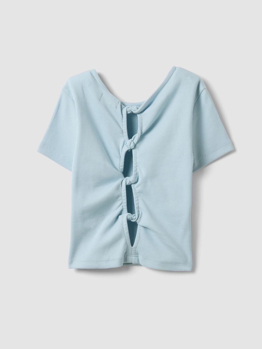 Blue stretch cotton short-sleeve T-shirt_4