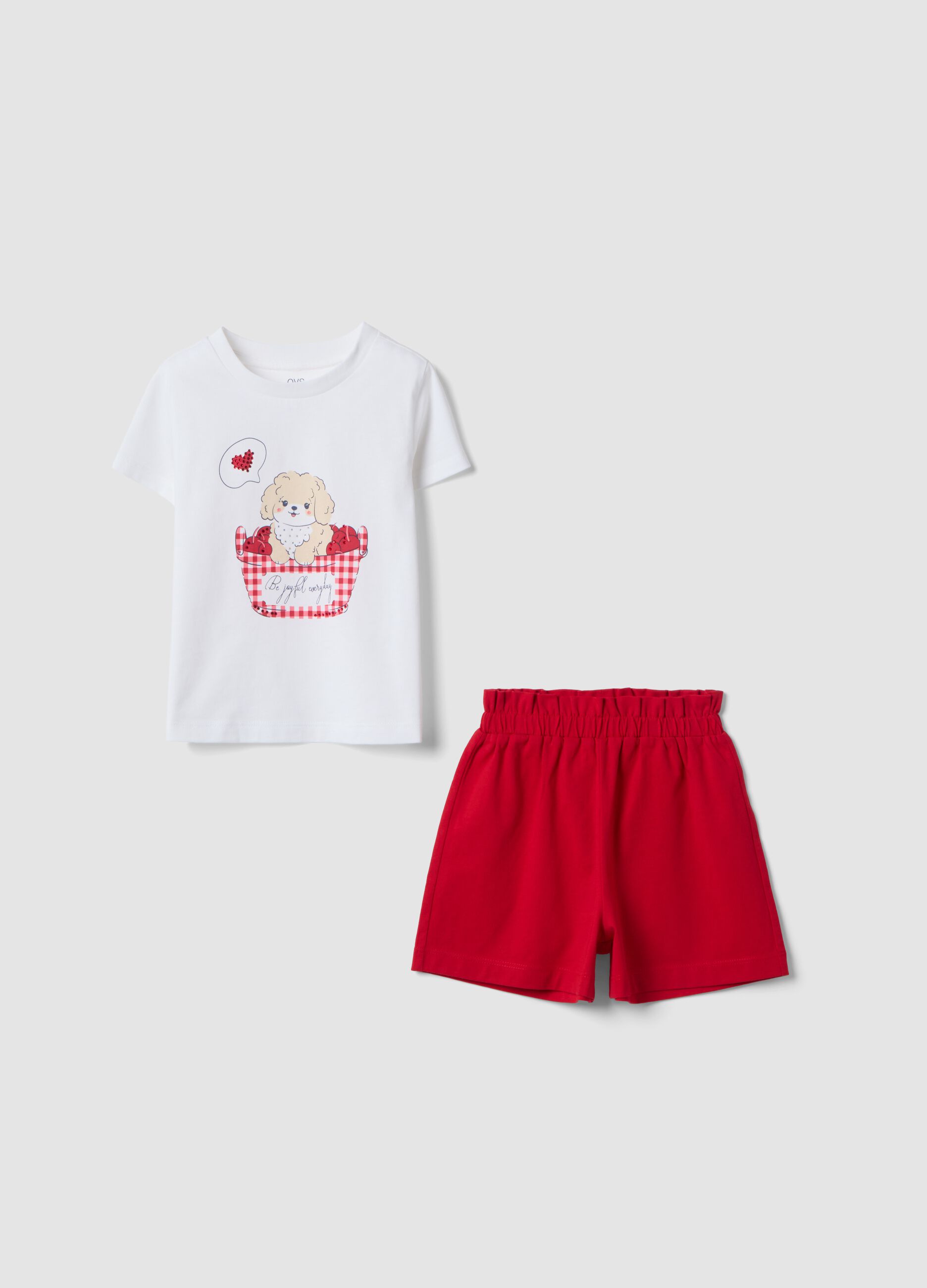 Girls' multicolour pure cotton shirt and shorts set, regular fit