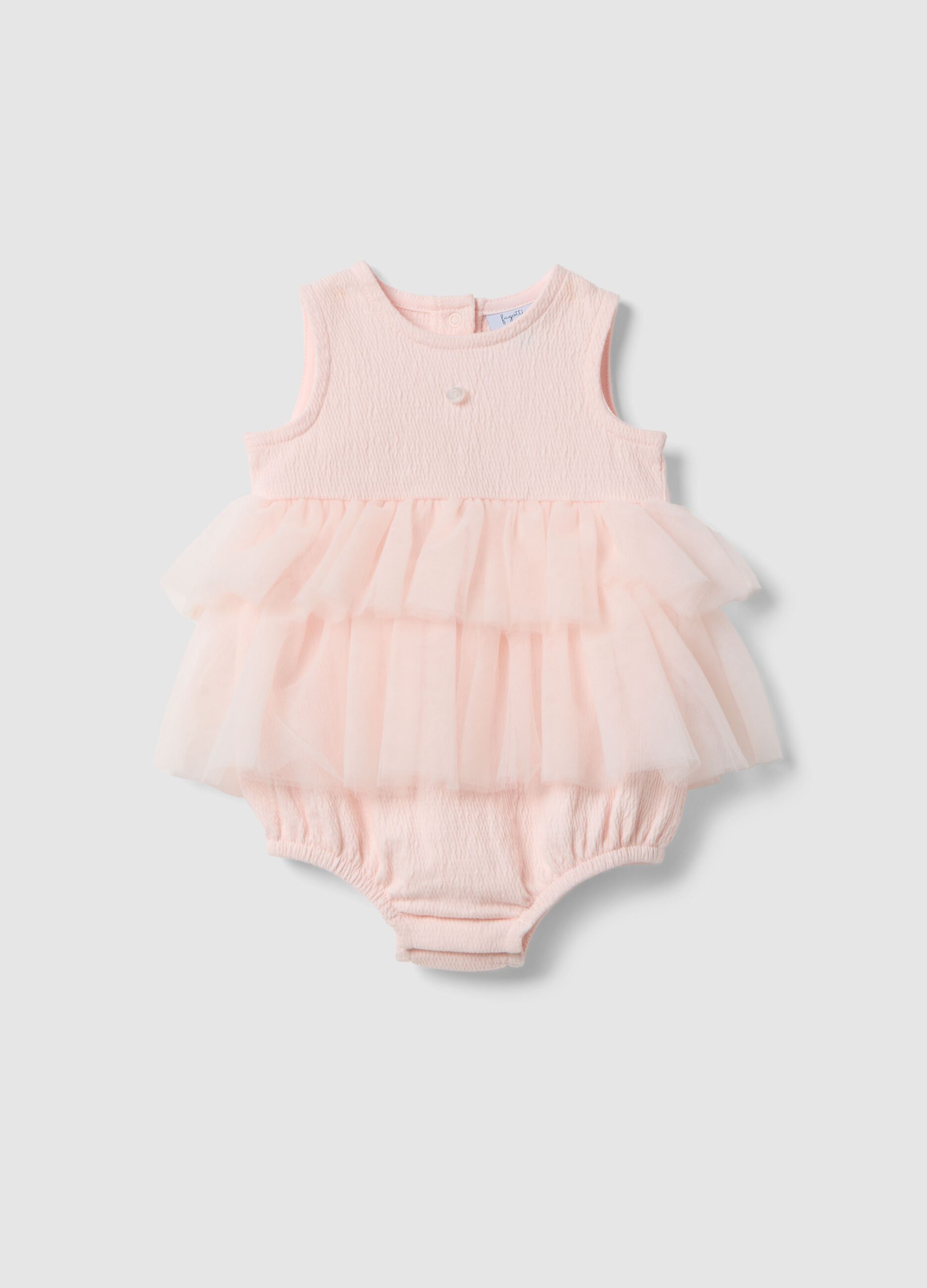 Pink stretchy cotton baby romper with ruffles
