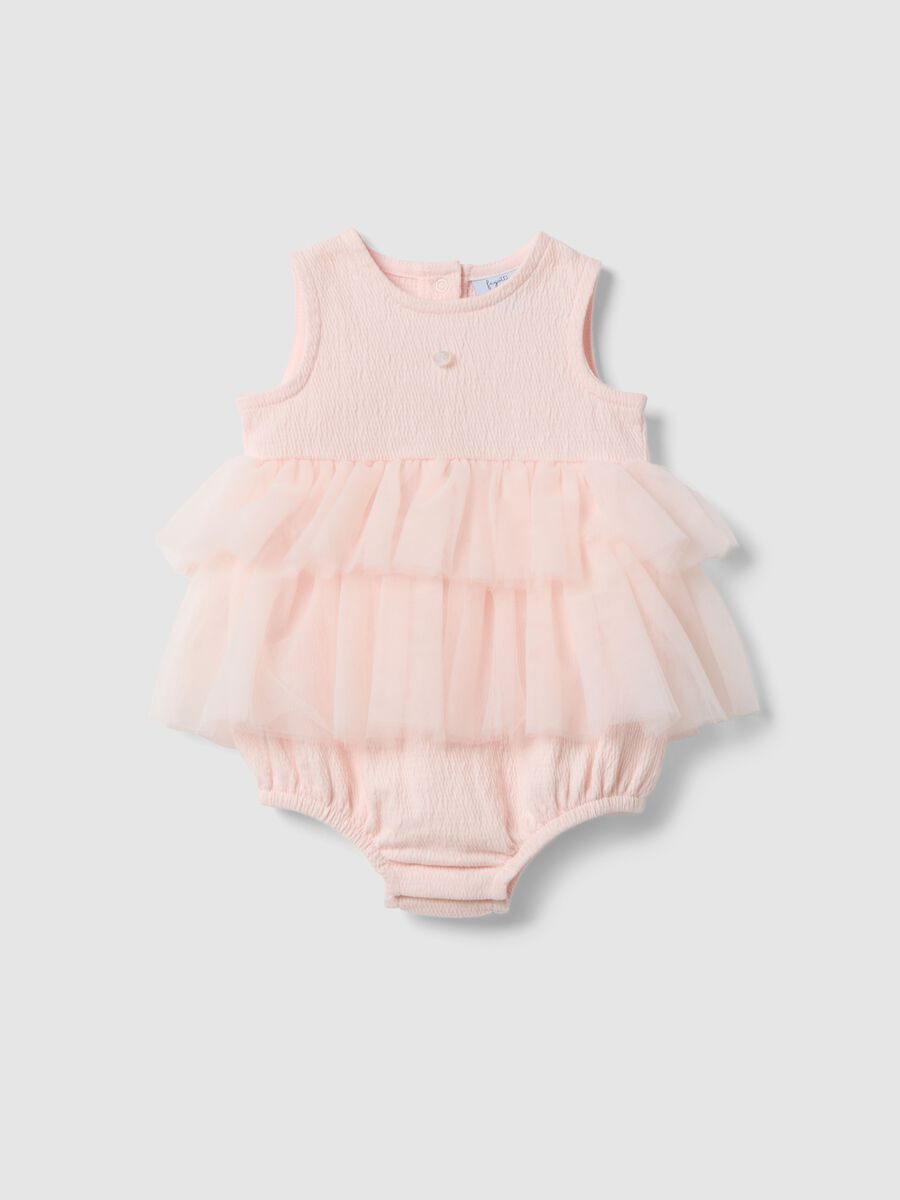 Pink stretchy cotton baby romper with ruffles_0