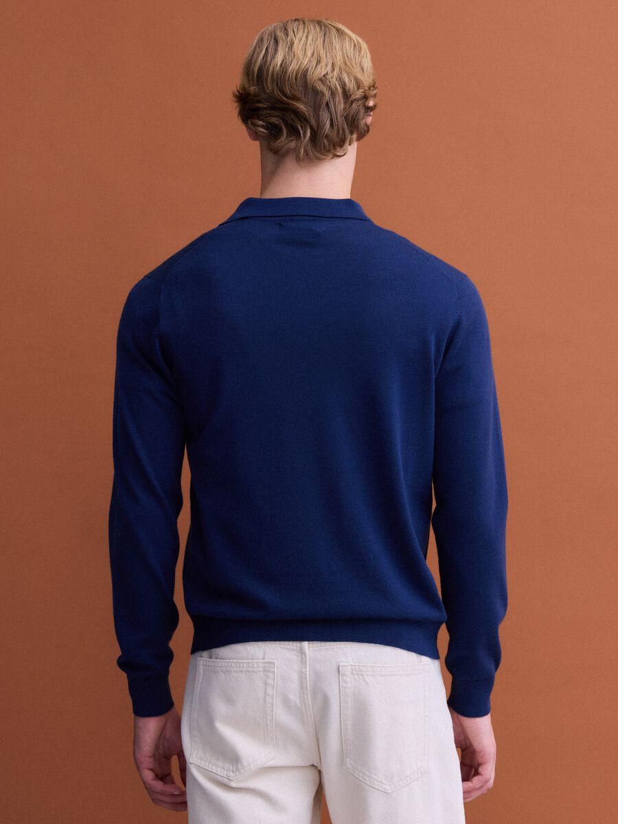 Blue pure merino wool polo jumper with polo collar_3